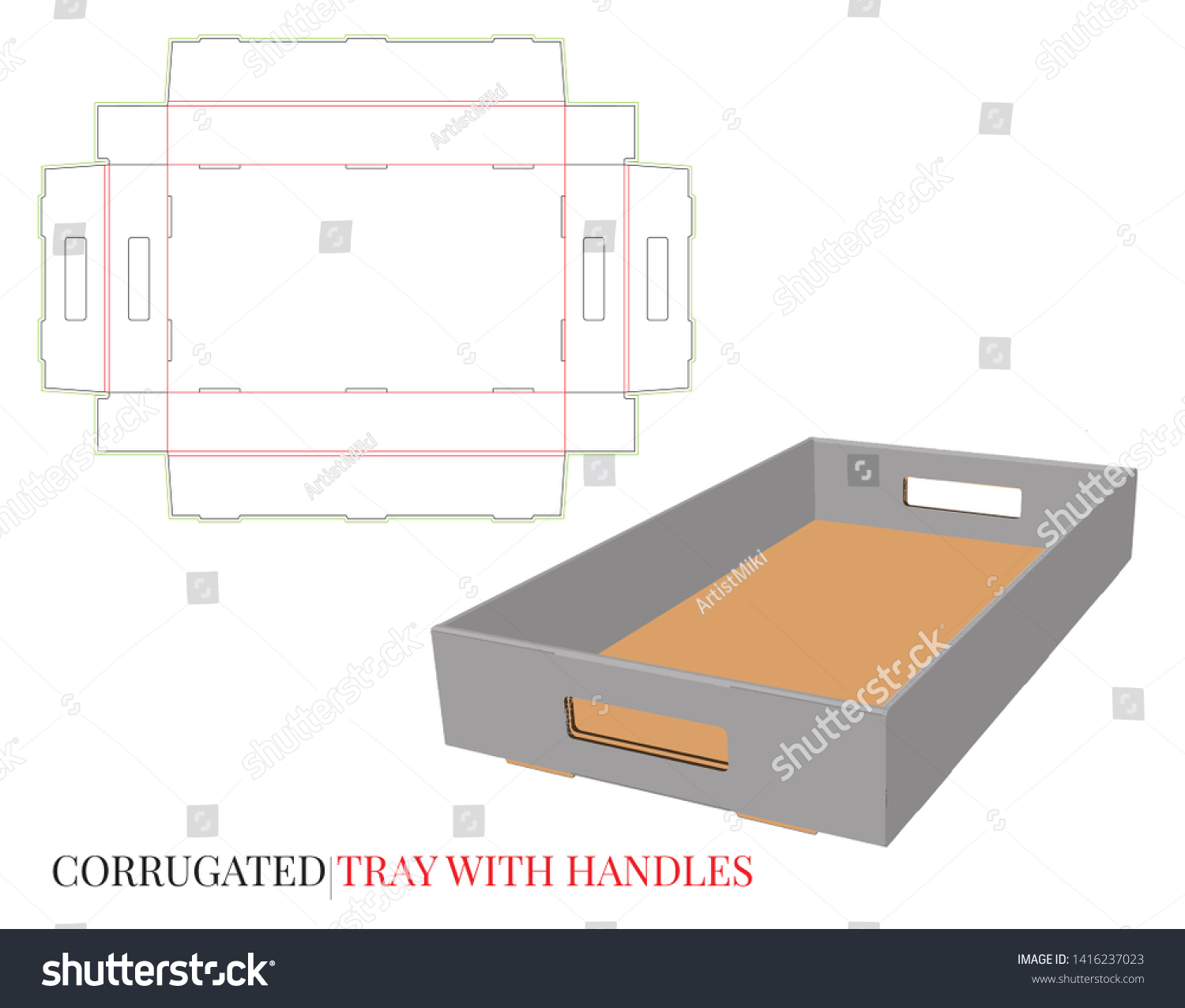 Corrugated Tray Template Die Cut Lines Stock Vector (Royalty Free ...