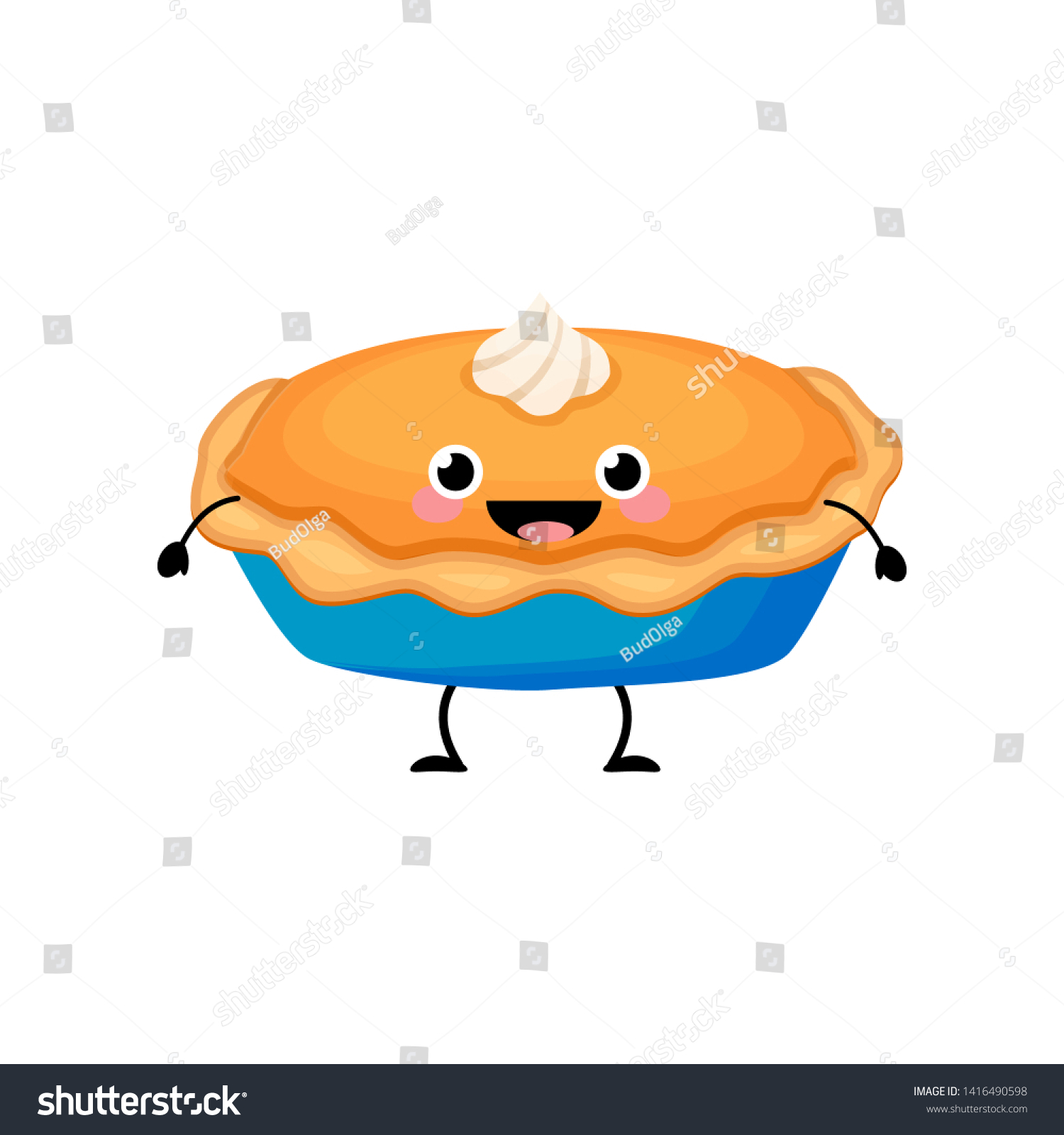 Cute Cartoon Pumpkin Pie Character Vector Stock Vector (Royalty Free ...