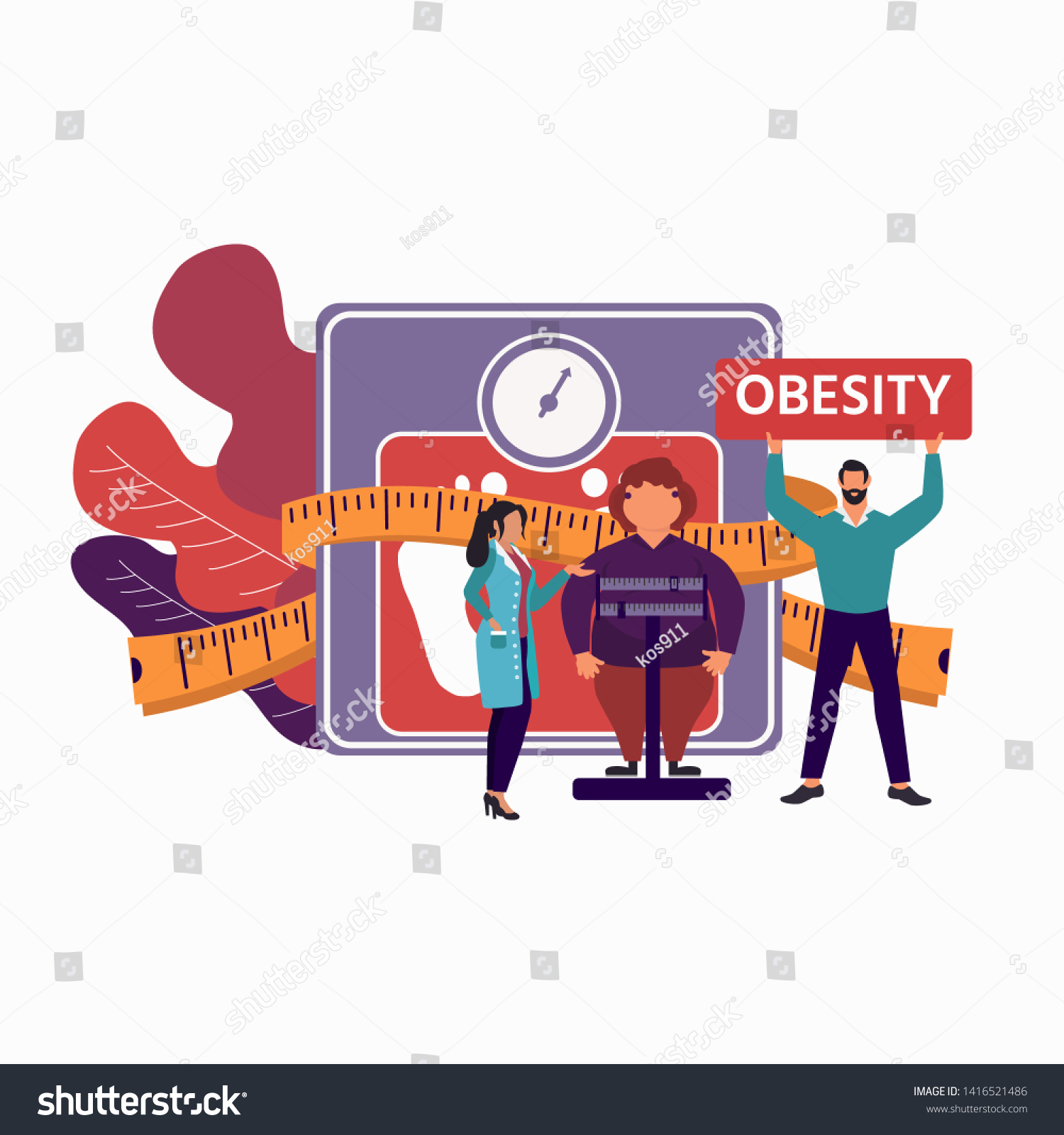 Fat Obese Woman On Scales Doctor Stock Vector Royalty Free 1416521486 Shutterstock 