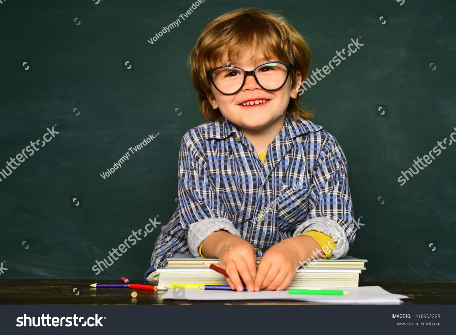 Blackboard Background Little Children School Lesson Stock Photo 