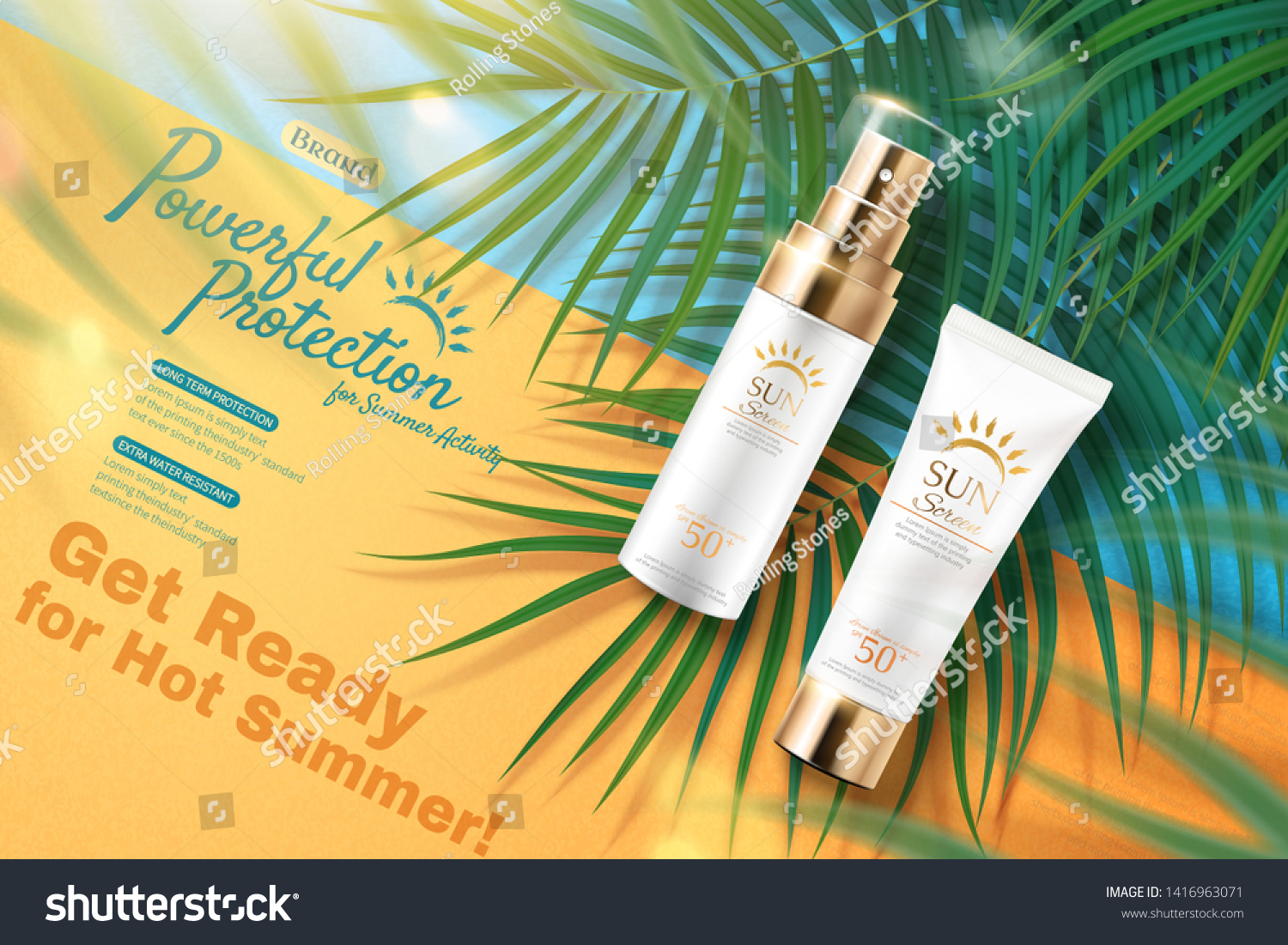 Sunscreen Ads Product Laying On Tropical Stock Vector (Royalty Free ...