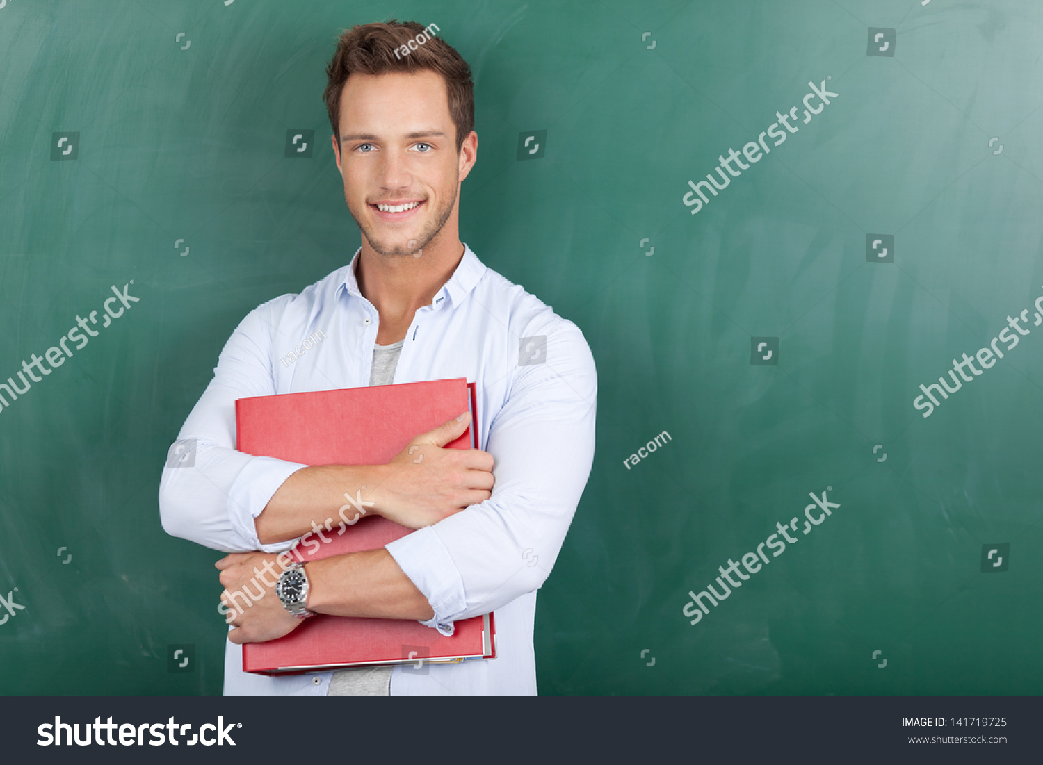 Portrait Smart Young Man Binder Standing Stock Photo 141719725 ...