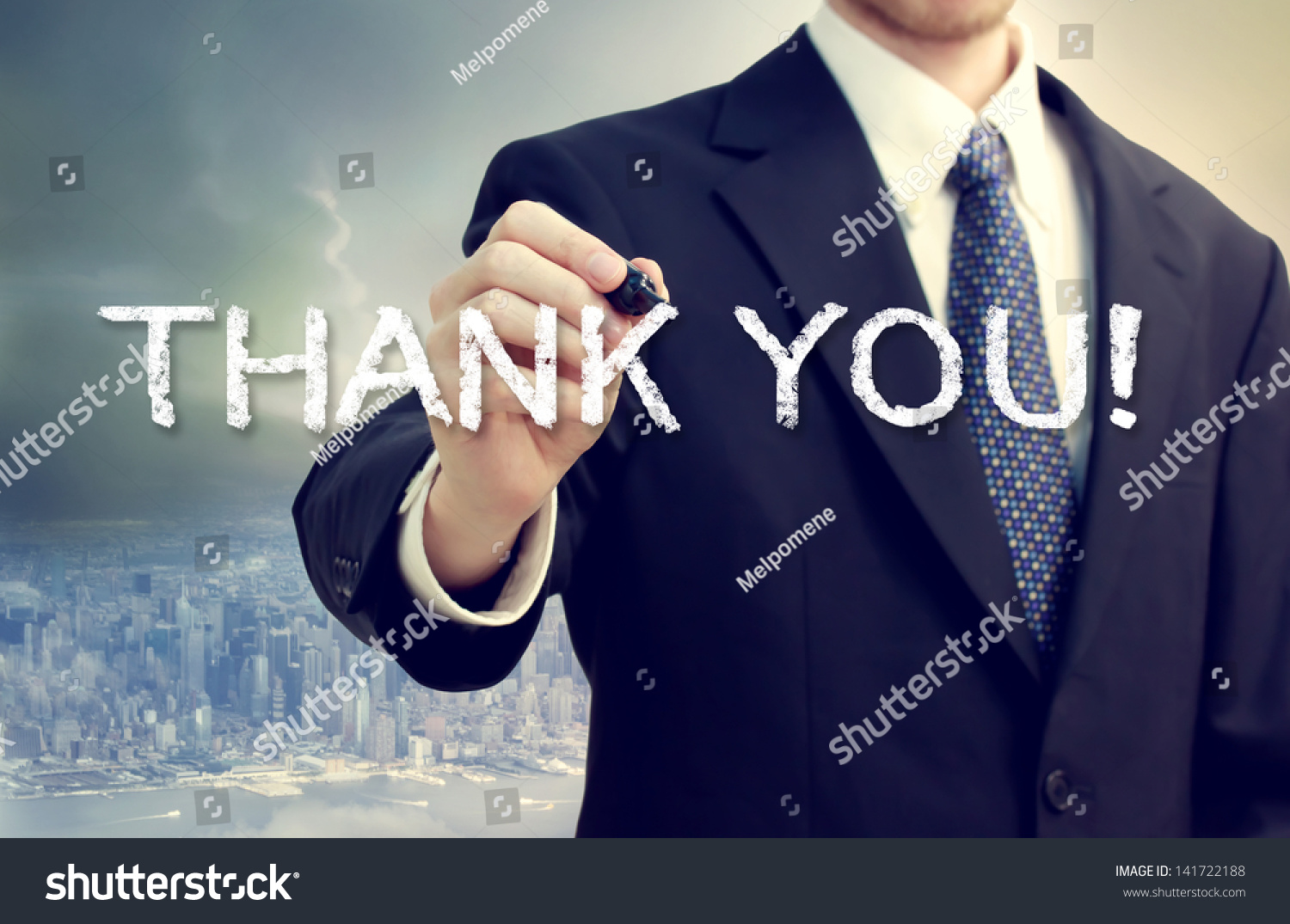 Business Man Drawing Thank You On Stock Illustration 141722188 ...