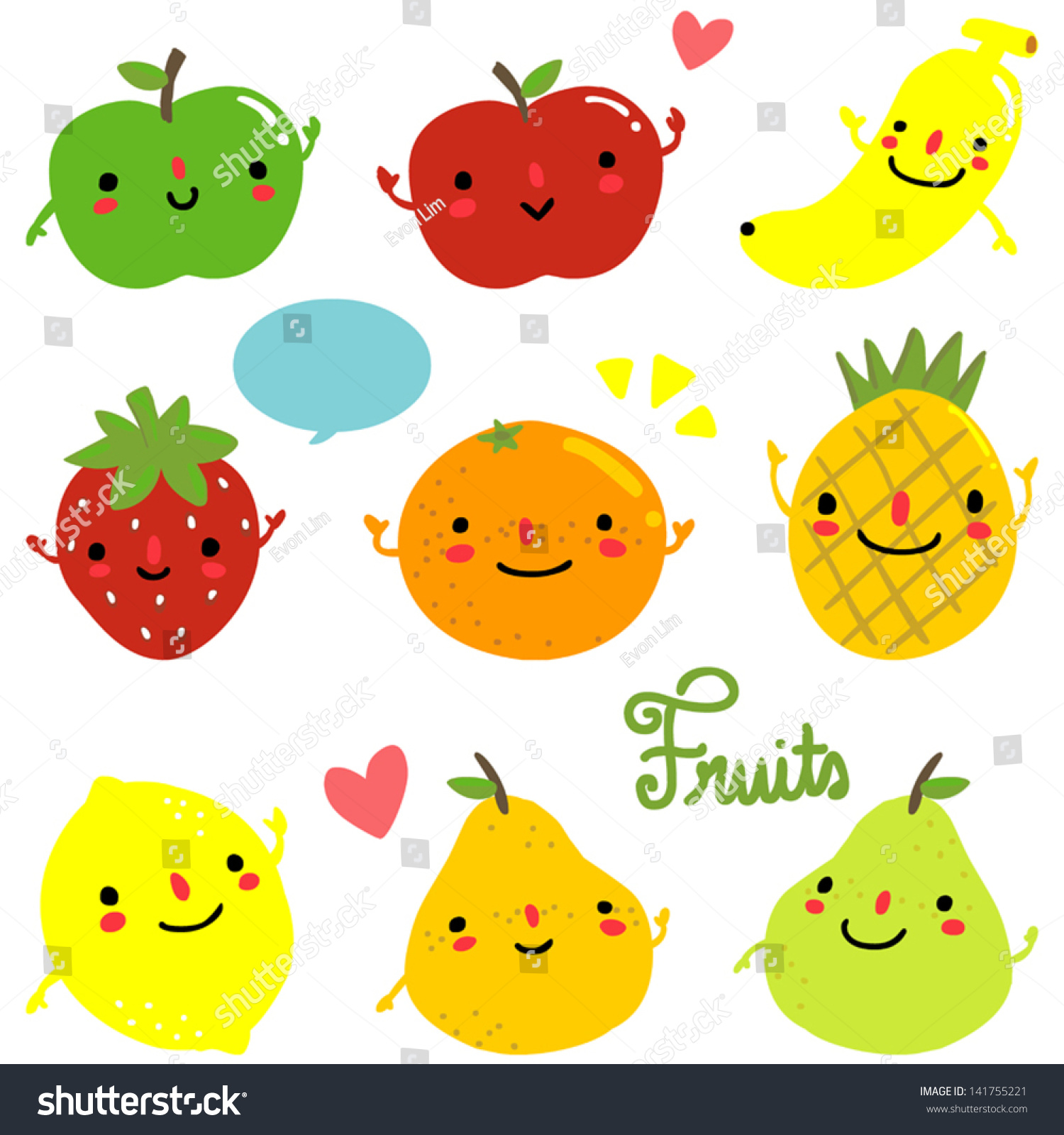 Set Cute Happy Fruits Vector Illustration Stock Vector (Royalty Free ...