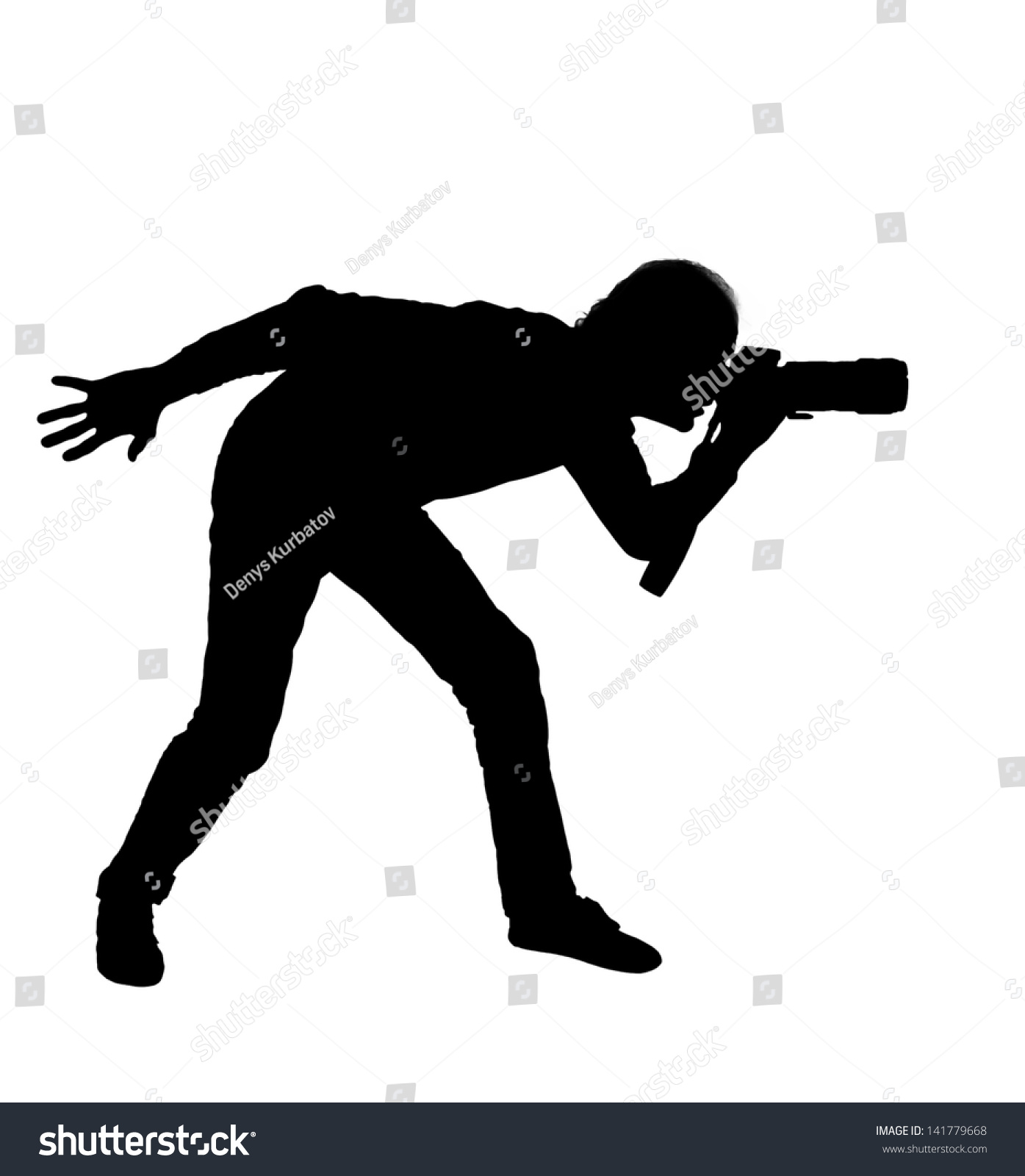 Silhouette Man Photographer On White Background Stock Photo 141779668 ...