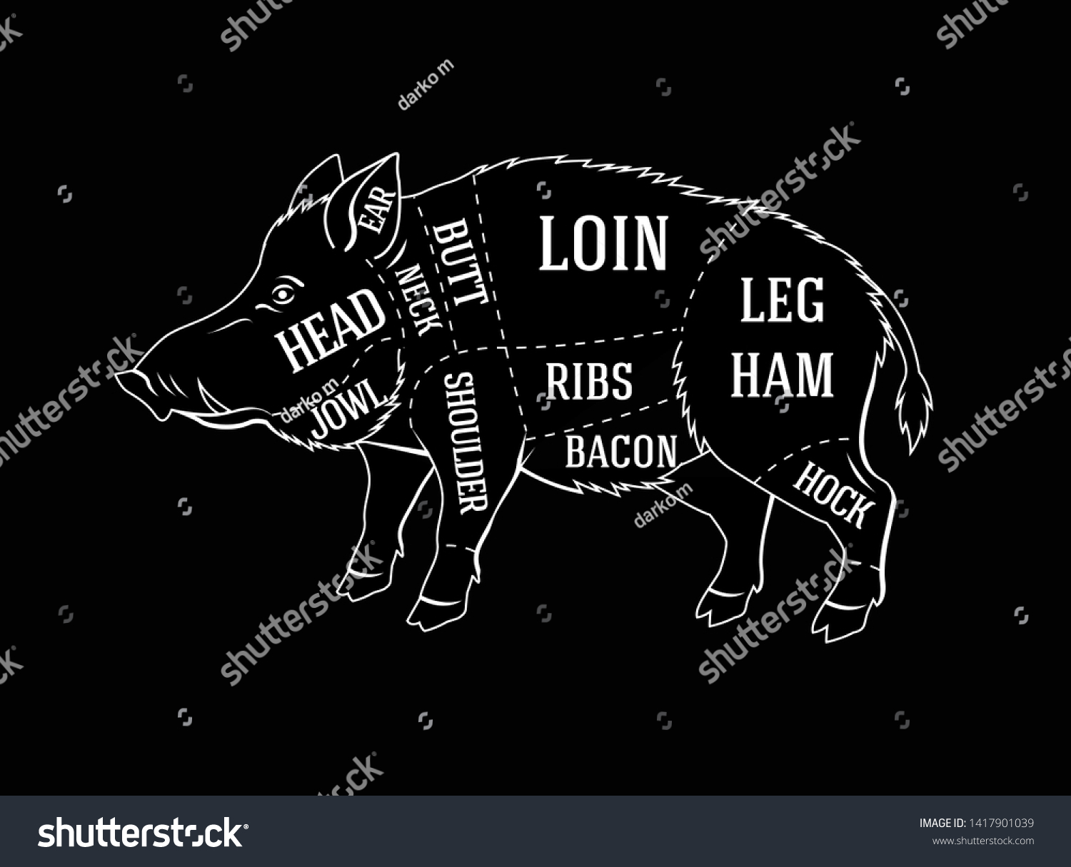 Vector Diagram Butcher Guide Cutting Wild Stock Vector (Royalty Free ...