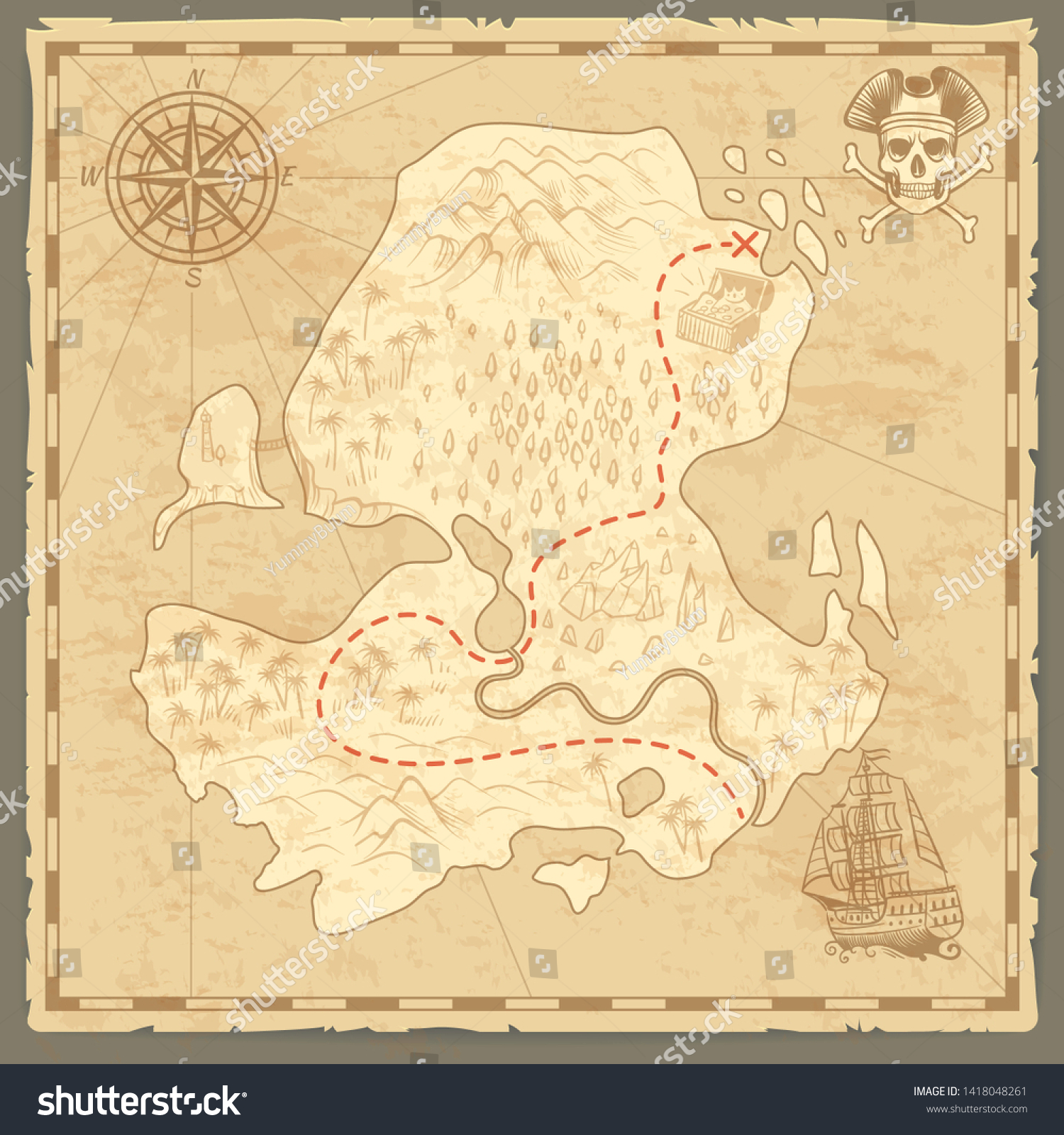 Treasure Island Map Retro Wallpaper Vintage Stock Illustration ...