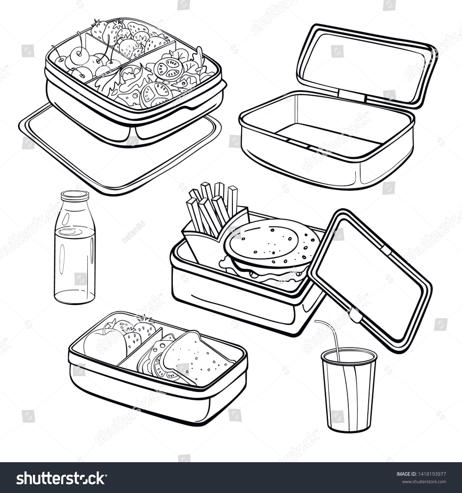 Lunch Box Line Set Empty Container Stock Vector (Royalty Free ...