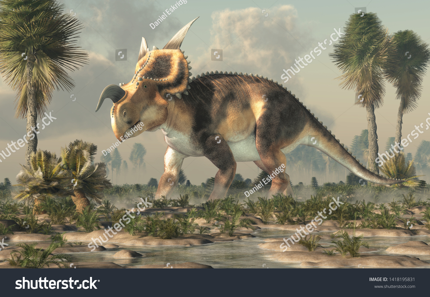 Einiosaurus Swampy Lowland Einiosaurus Ceratopsian Dinosaur Stock ...