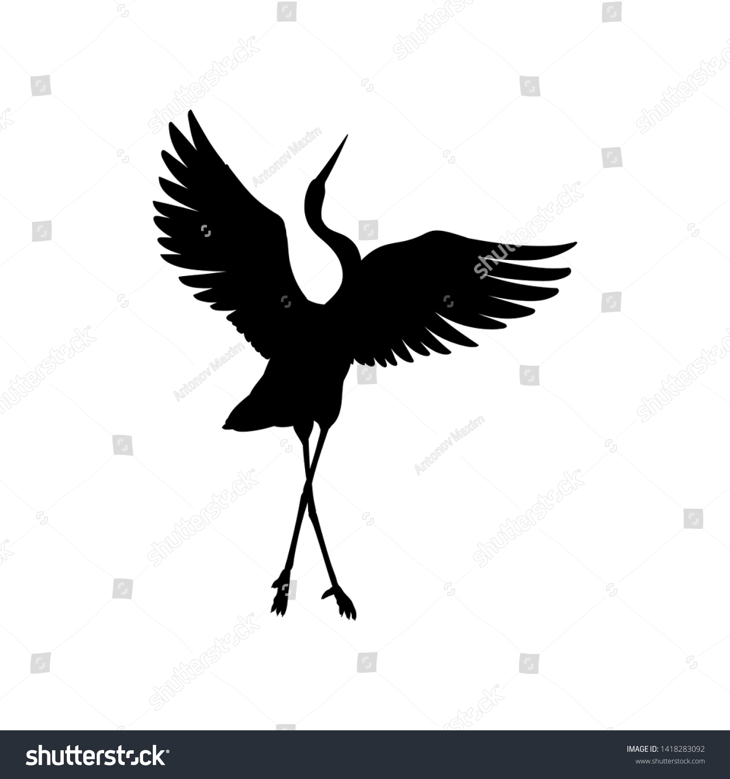 Silhouette Shadow Black Ink Symbol Crane Stock Vector (Royalty Free ...