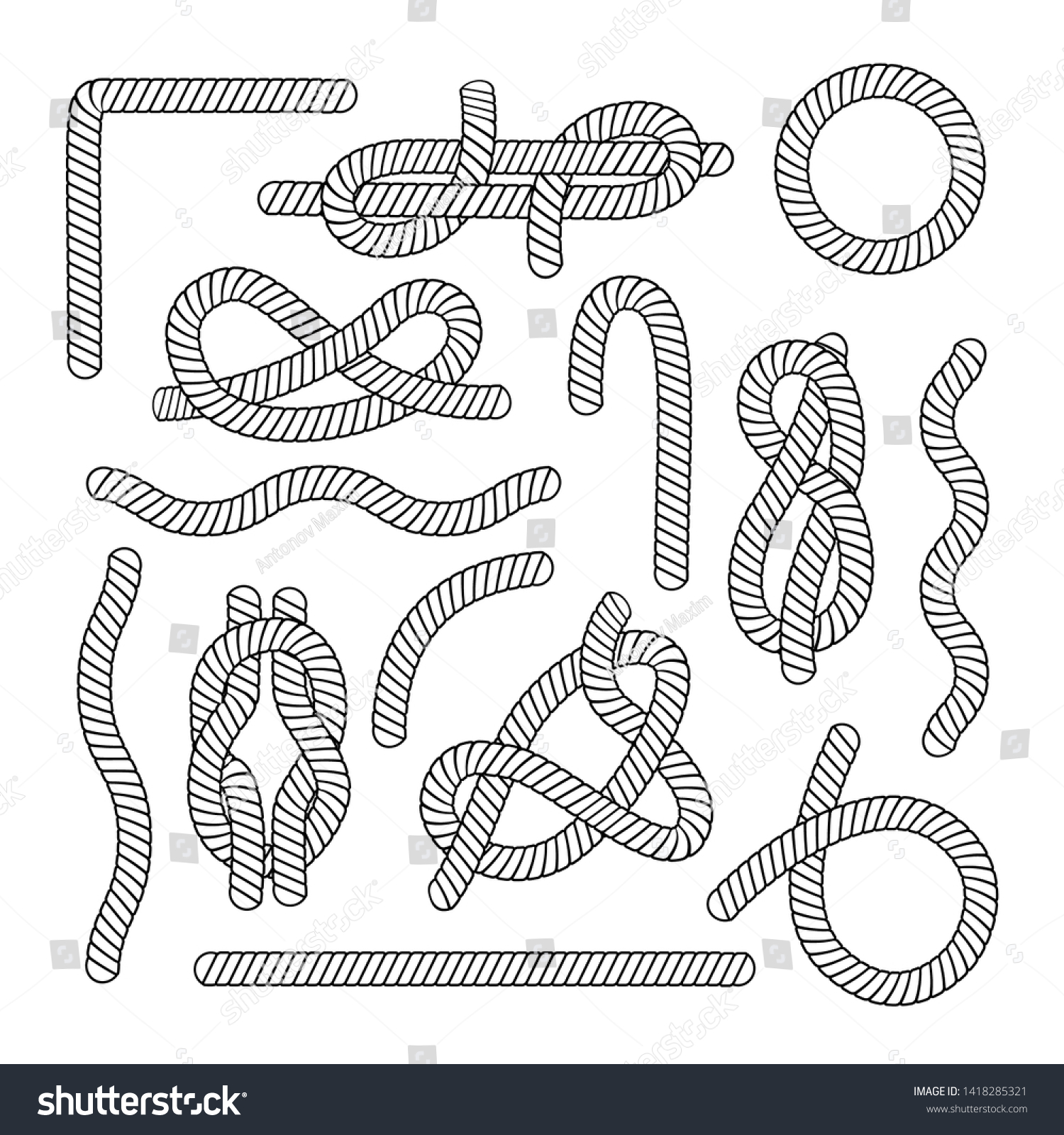 Set Different Rope Elements Knots Outline Stock Vector (Royalty Free ...