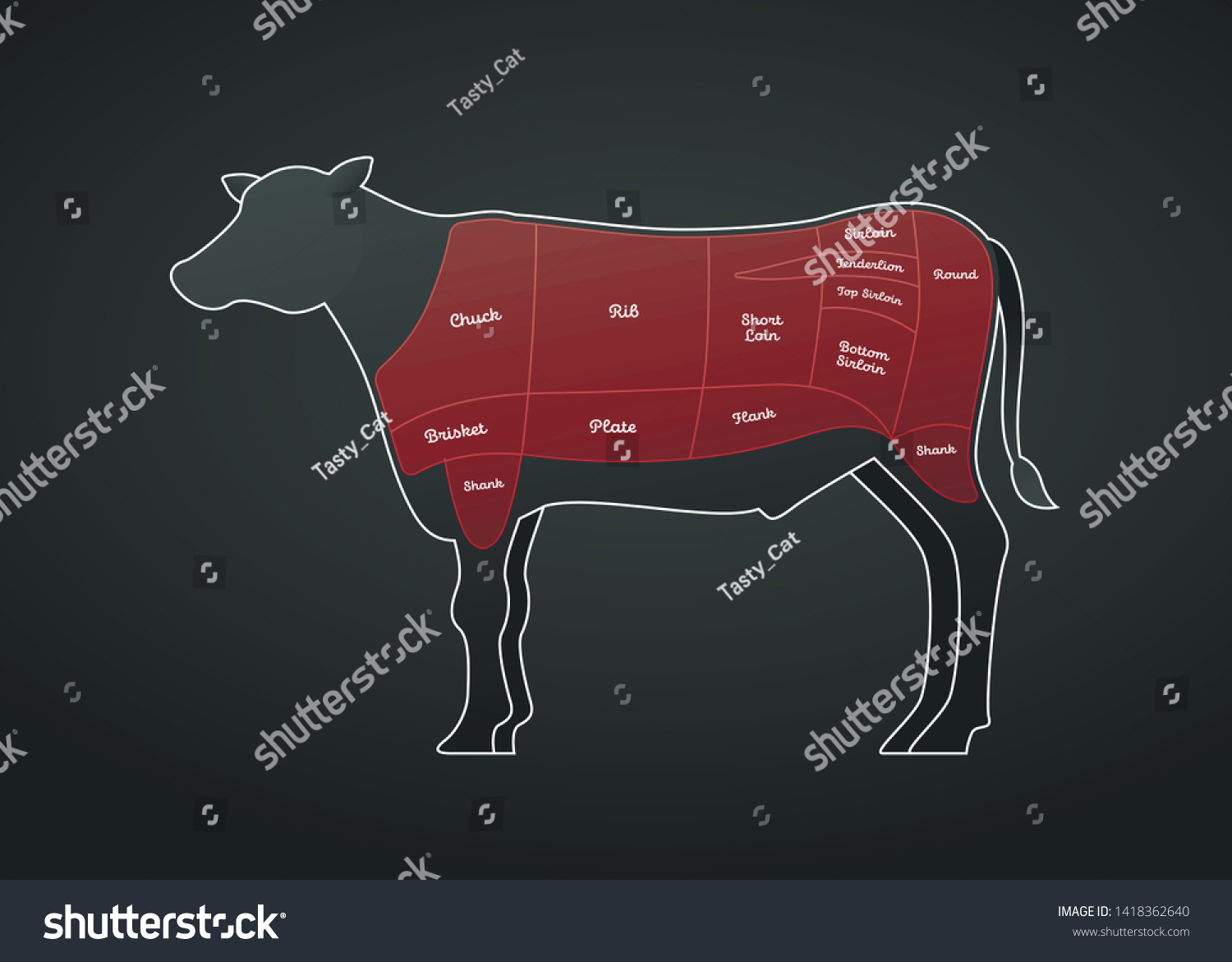 Vector Beef Steak Diagram Poster American Stock Vector (Royalty Free ...