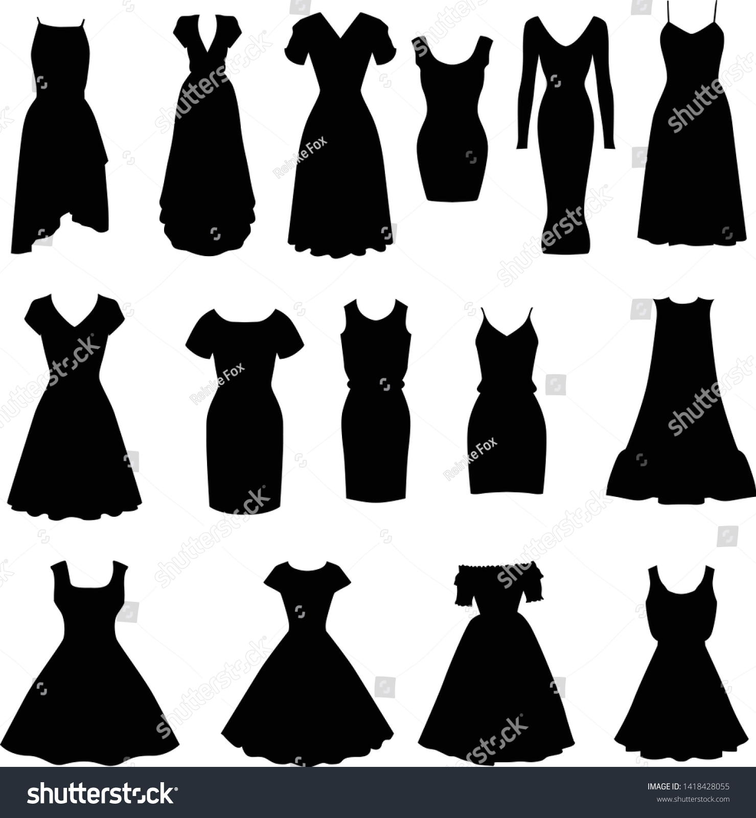 Set Black Vector Silhouettes Womens Dresses Stock Vector (Royalty Free ...