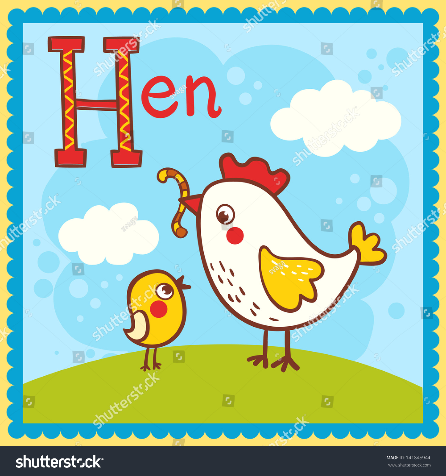 Illustrated Alphabet Letter H Hen Stock Vector (Royalty Free) 141845944 ...