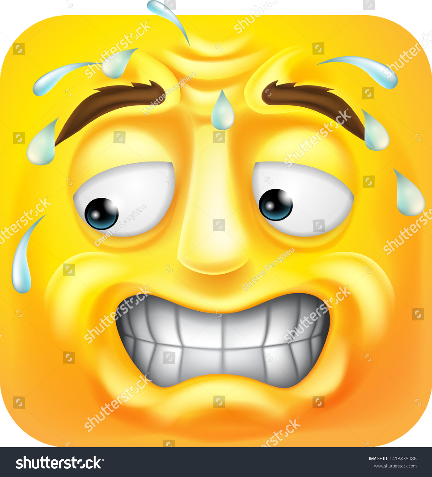 Sweating Worried Scared Emoji Emoticon Square Stock Vector (Royalty ...