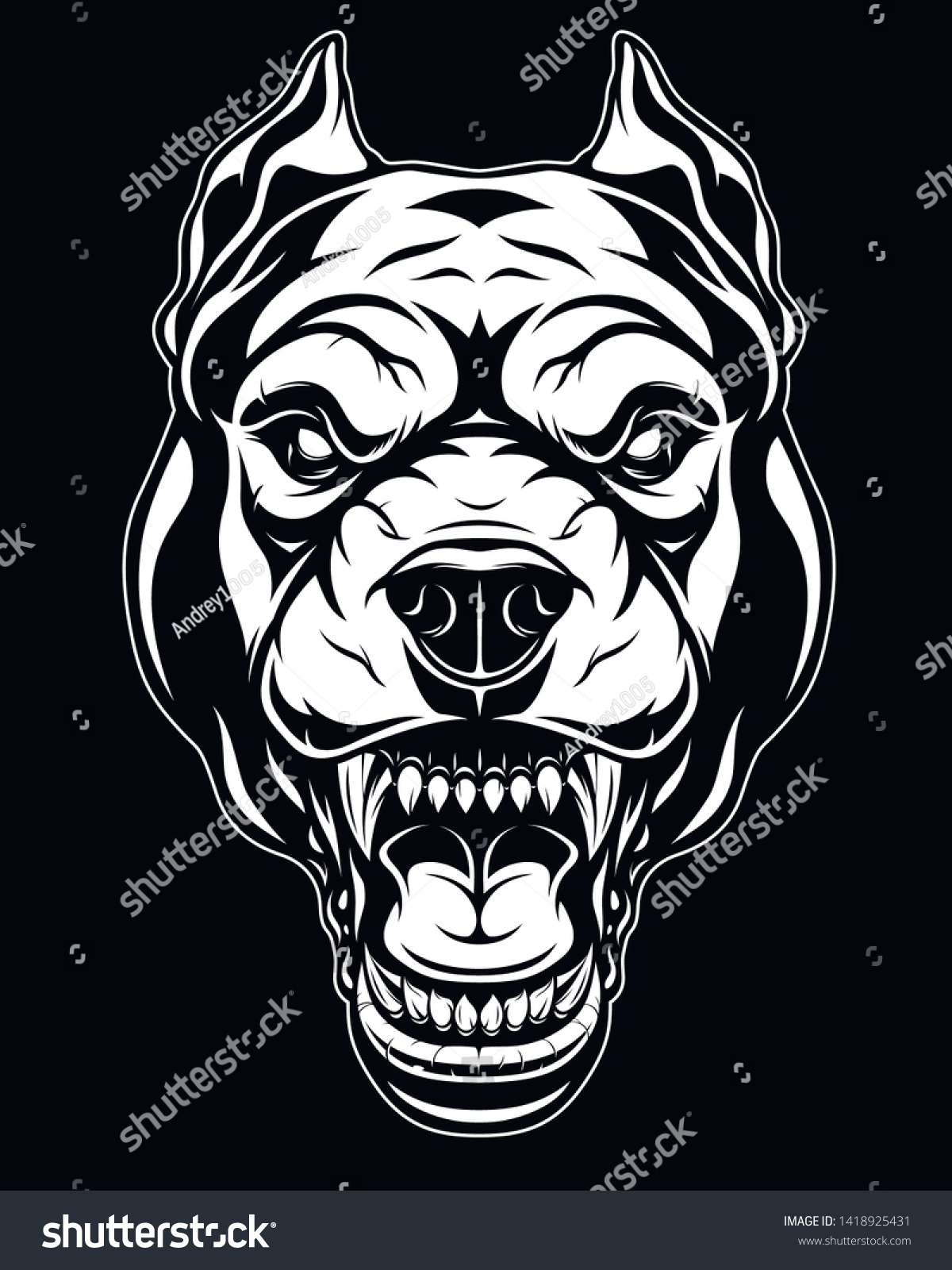 Vector Illustration Head Ferocious Pit Bull Stock Vector (Royalty Free ...