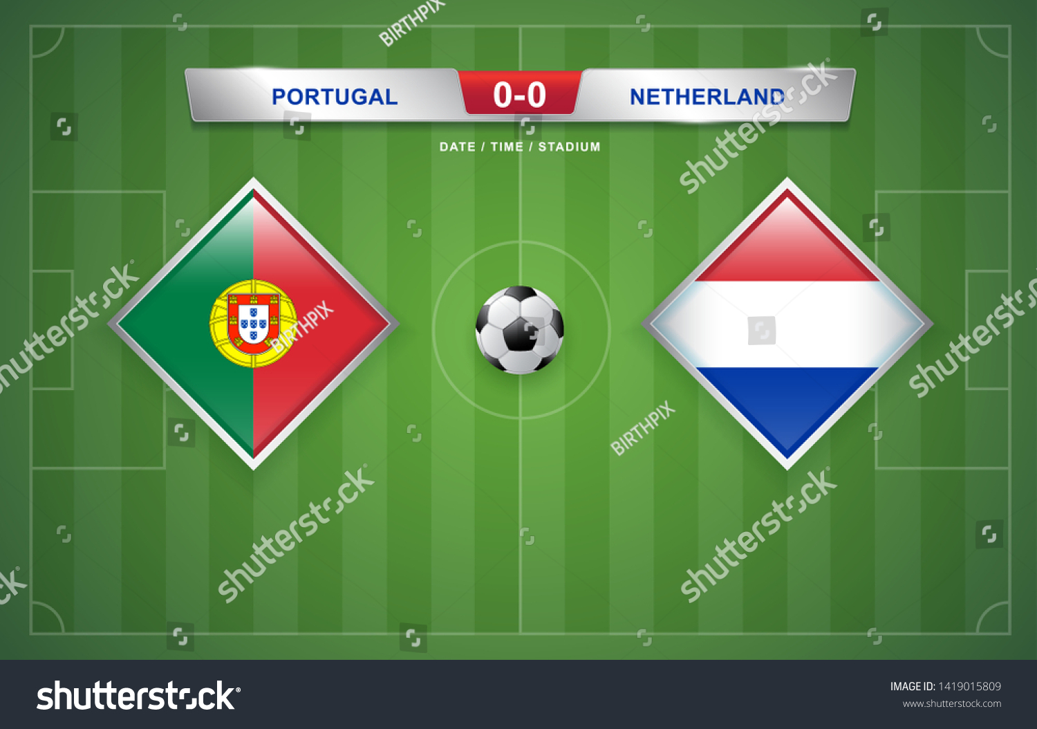 Portugal Vs Netherlands Scoreboard Broadcast Template เวกเตอร์สต็อก