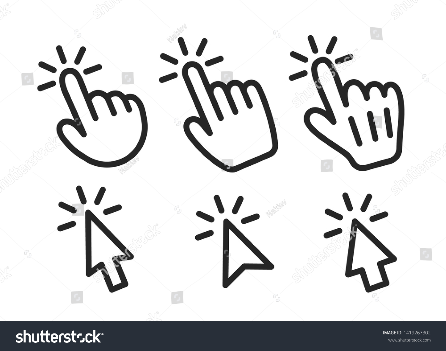 Vector Set Mouse Cursors Pointing Hands Stock Vector (Royalty Free ...