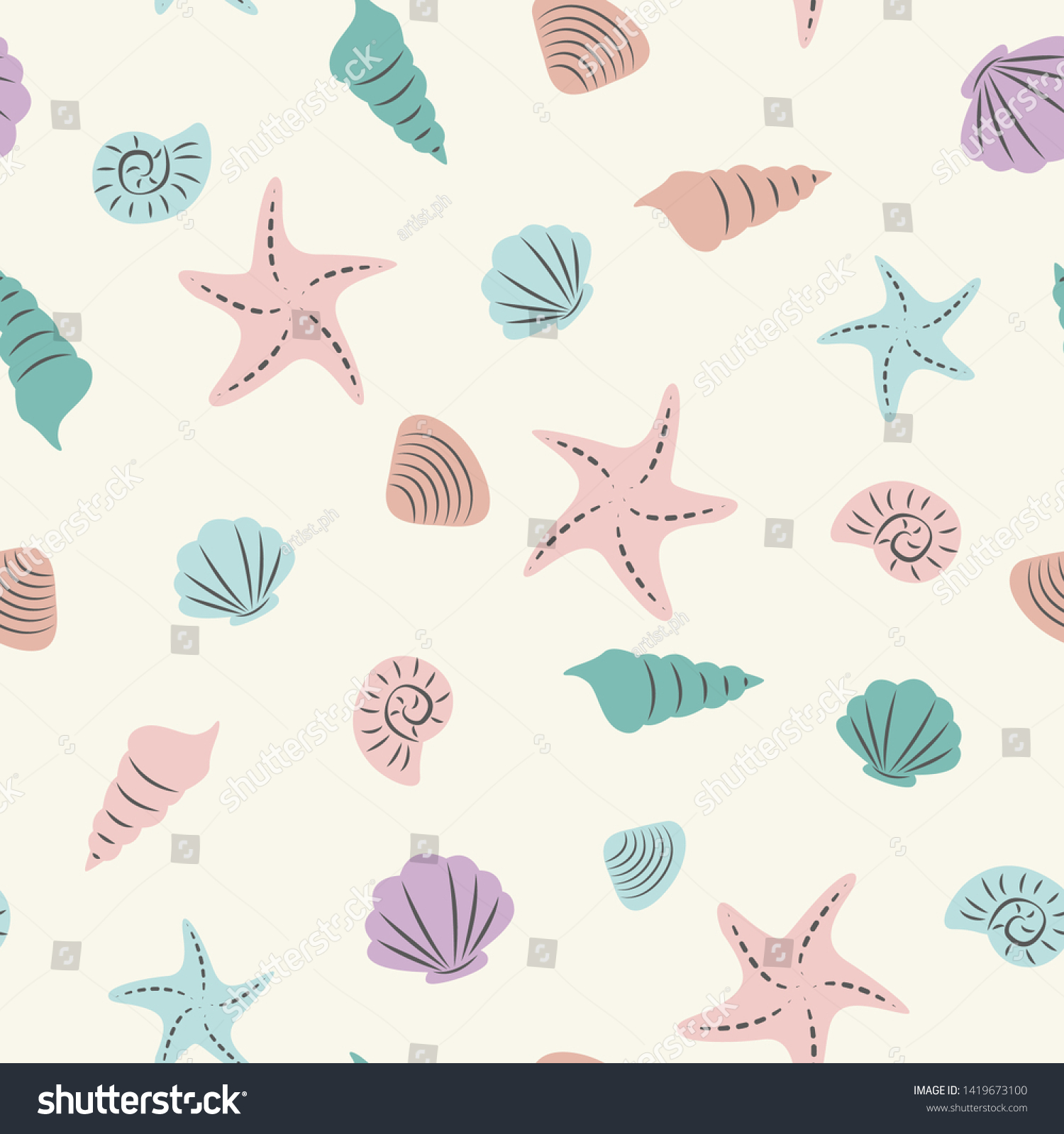 Seashells Seamless Pattern Tshirt Graphic Vector Stock Vector (Royalty ...