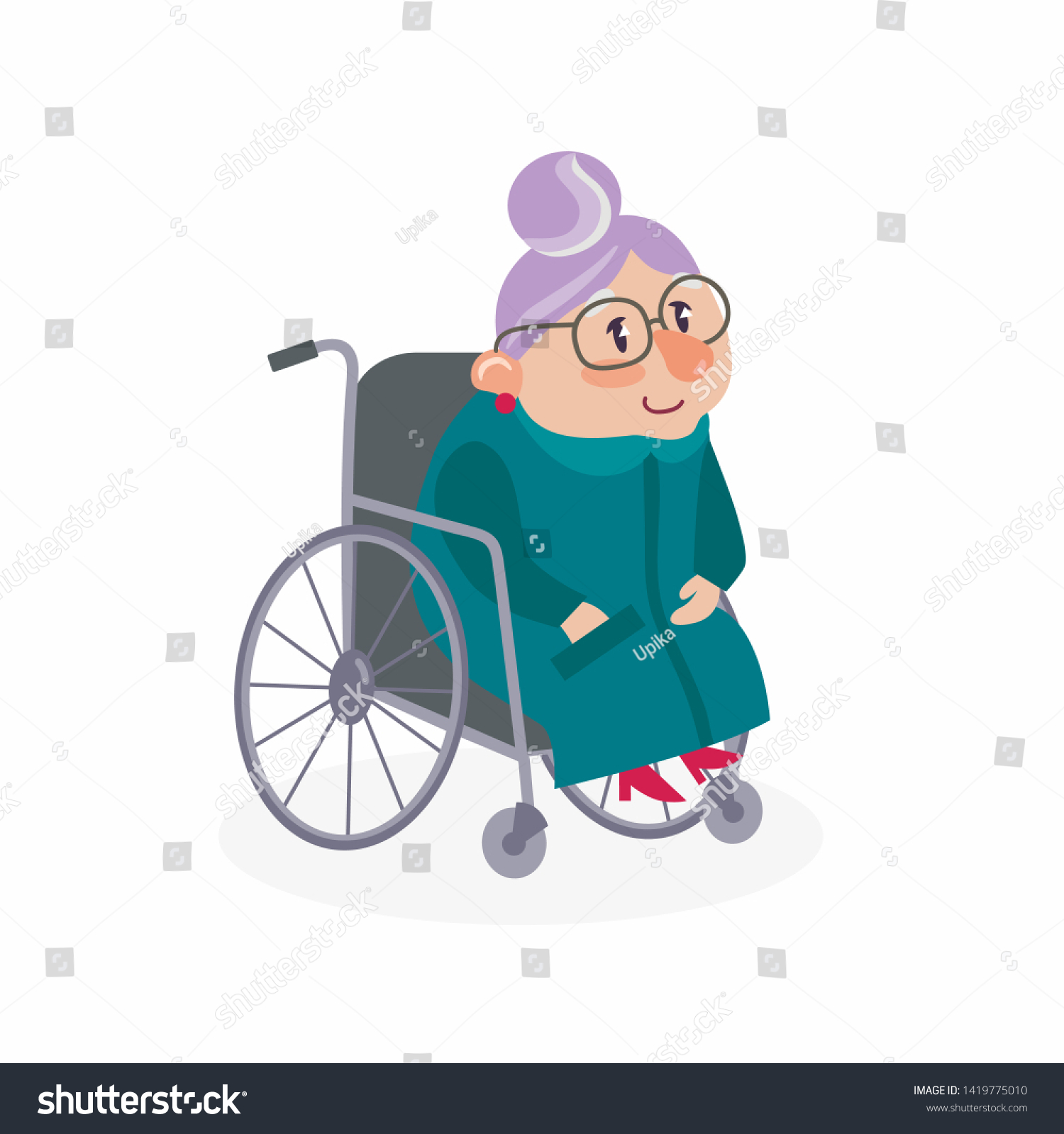 Vektor Stok Vector Illustration Grandmother Wheelchair Disabled (Tanpa Roya...