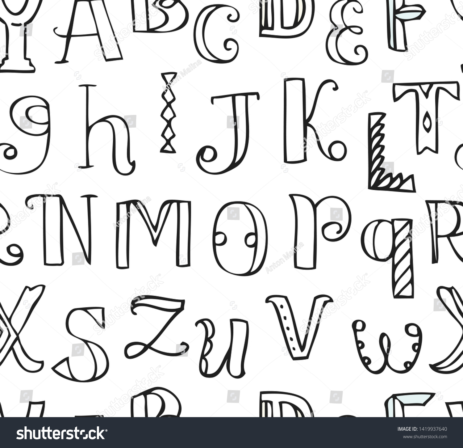 Cute Hand Drawn Letters Sketch Style Stock Illustration 1419937640 ...