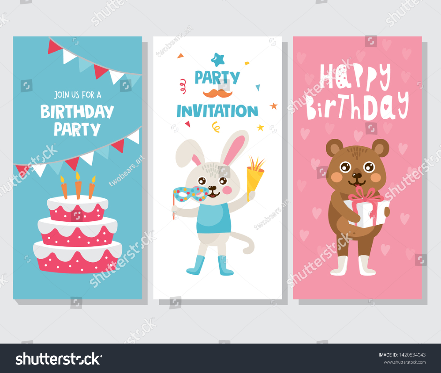 Set Invitation Greeting Card Design Beautiful Stock Vector (Royalty ...