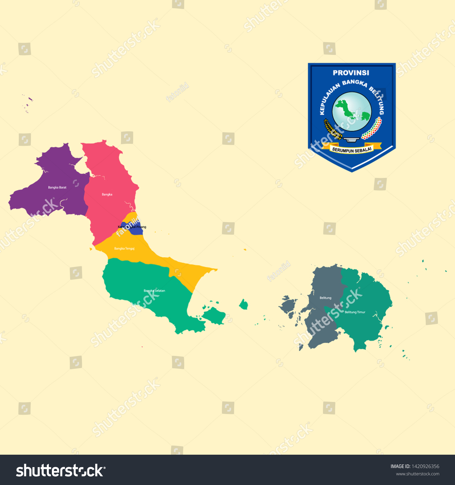 Stock Vector Colored Map And Logo Of Bangka Belitung 1420926356 