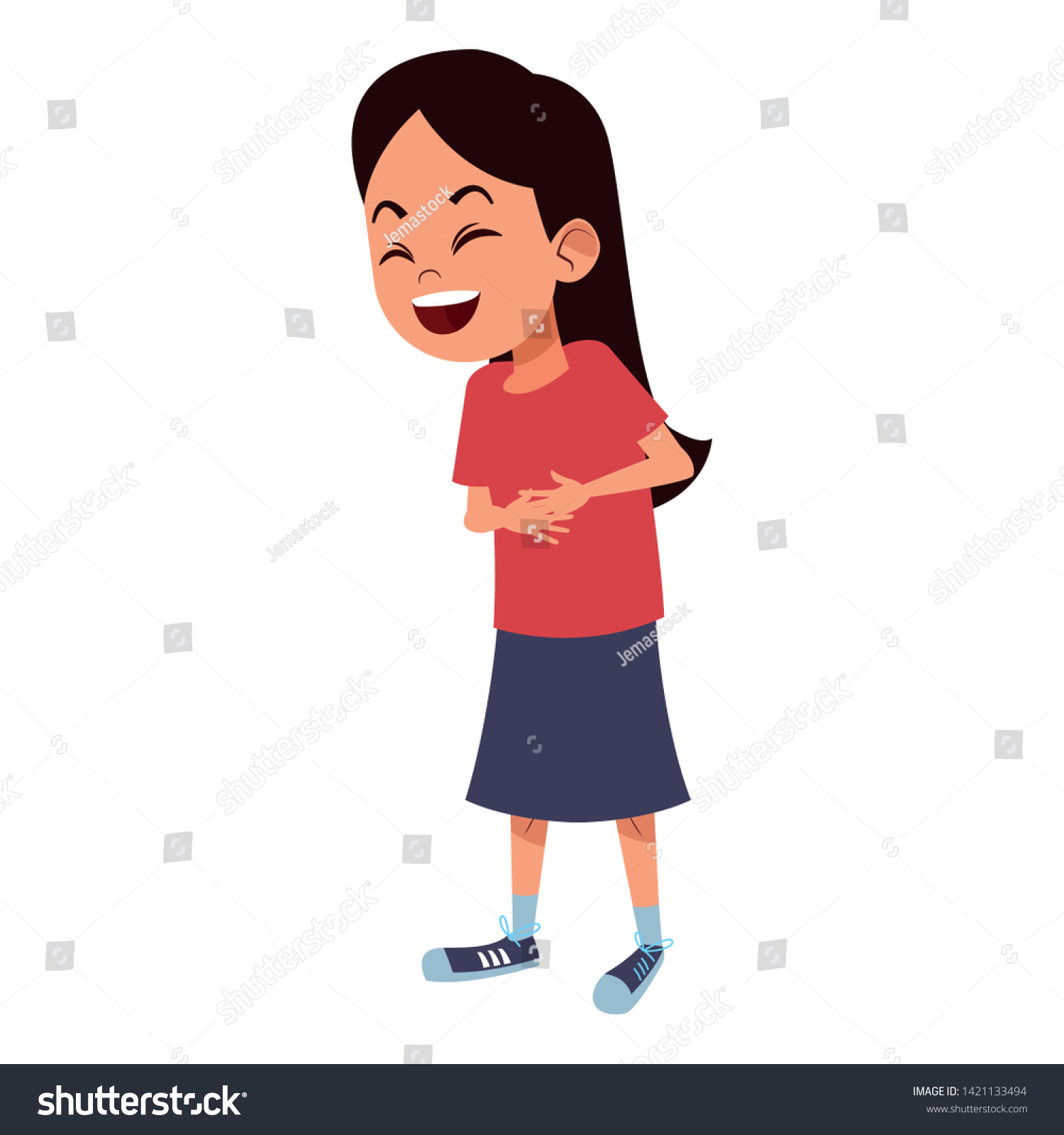 Girl Laughing Hard Touching Her Stomach Stock Vector (Royalty Free ...