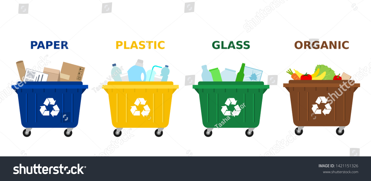 Different Colored Trash Dumpsters Paper Plastic Stock Vector (Royalty ...