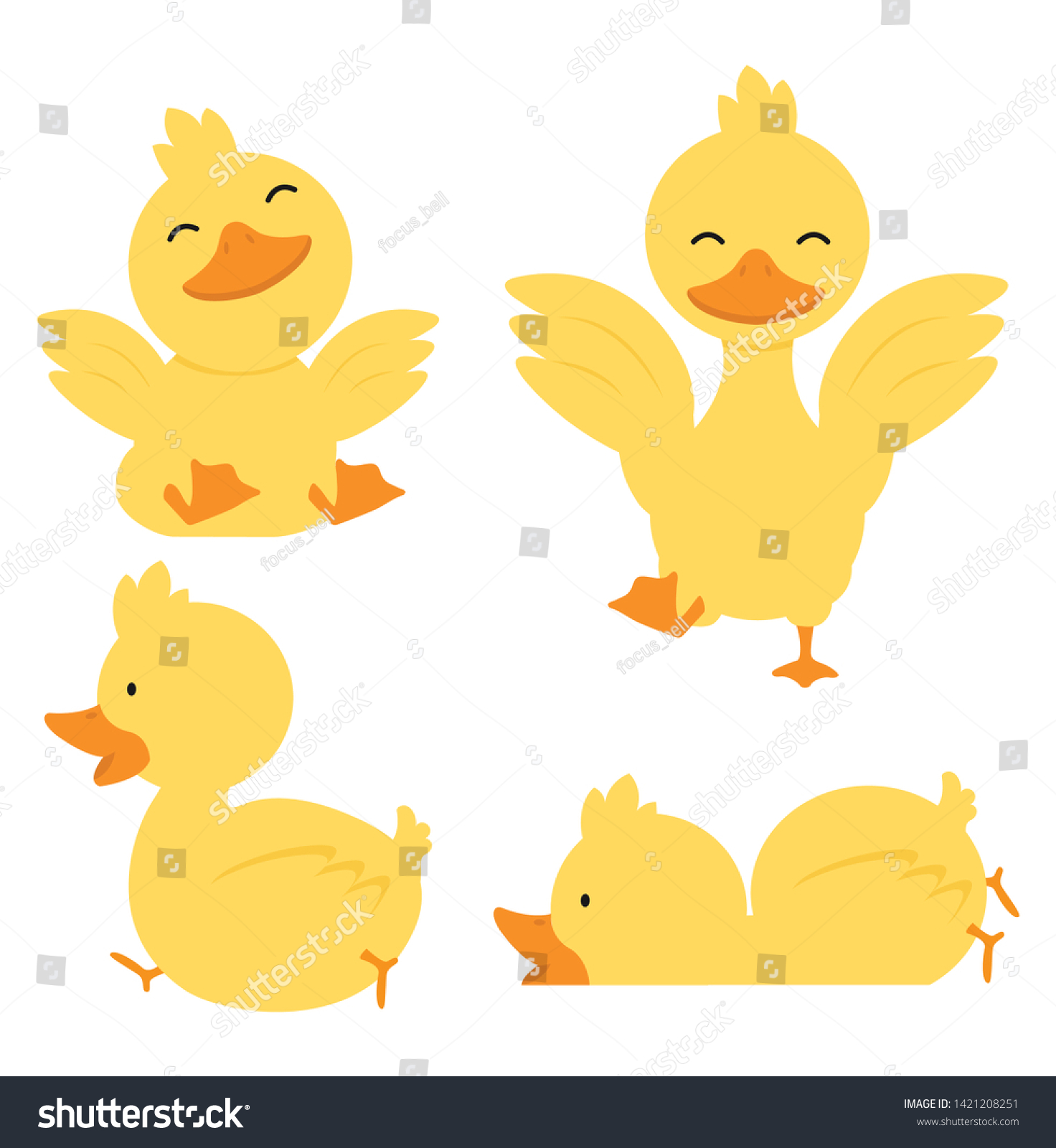 Cute Yellow Duck Character Set Stock Vector (Royalty Free) 1421208251 ...