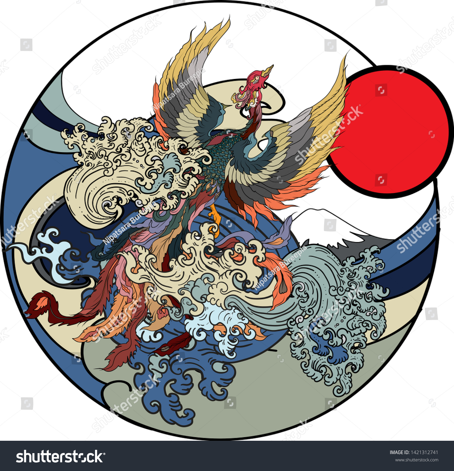 Japanese Peacock Tattooasian Phoenix Fire Bird Stock Vector Royalty Free Shutterstock