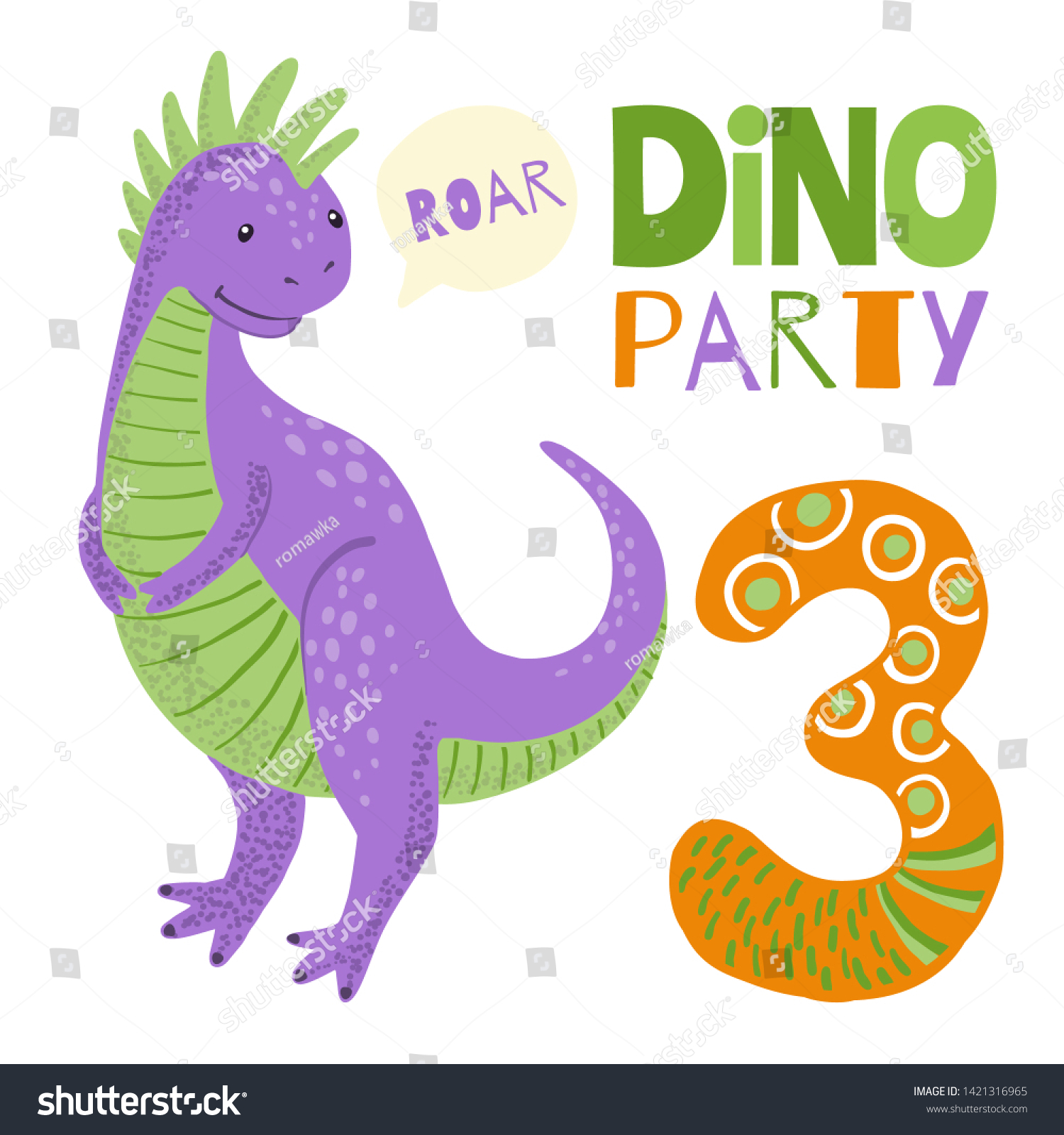 Purple Dinosaur 8 Count Party Invitation & Envelope Pack NEW ZOOMERANG 