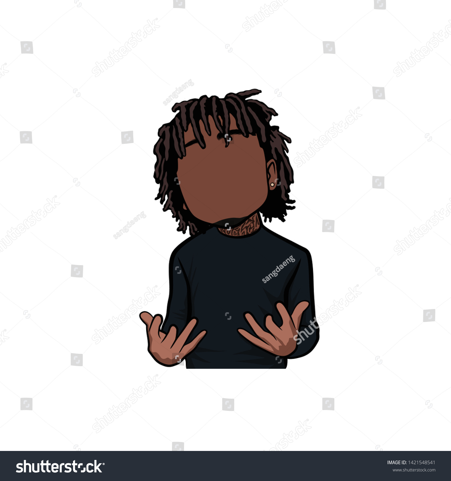 Cartoon Portrait Caricature Illustration Dreadlocks Black: vetor stock