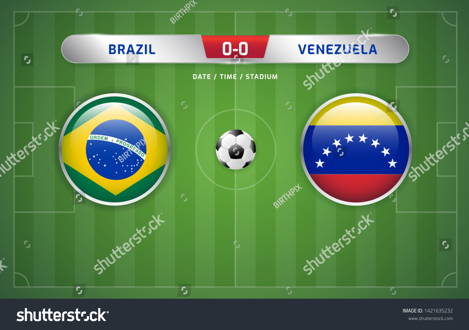 Brazil Vs Venezuela Scoreboard Broadcast Template Stock Vector (Royalty