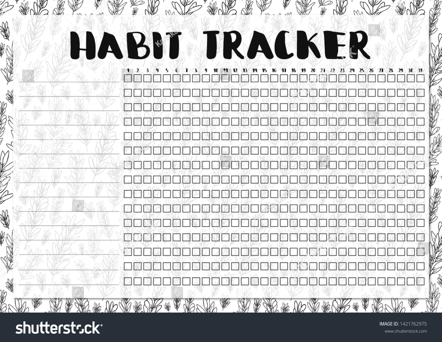 Habit Tracker Template Monthly Planner Printable Stock Illustration