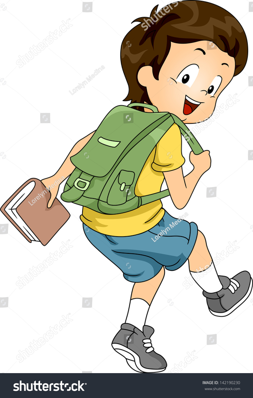 Школьник бежит с портфелем