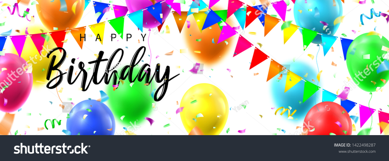 Colorful Horizontal Banner Happy Birthday Colorful Stock Vector