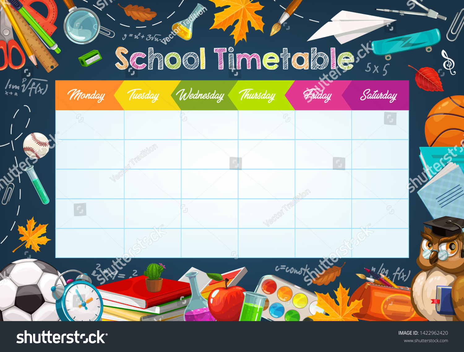 School Timetable Weekly Classes Schedule On Stock Vector (Royalty Free ...