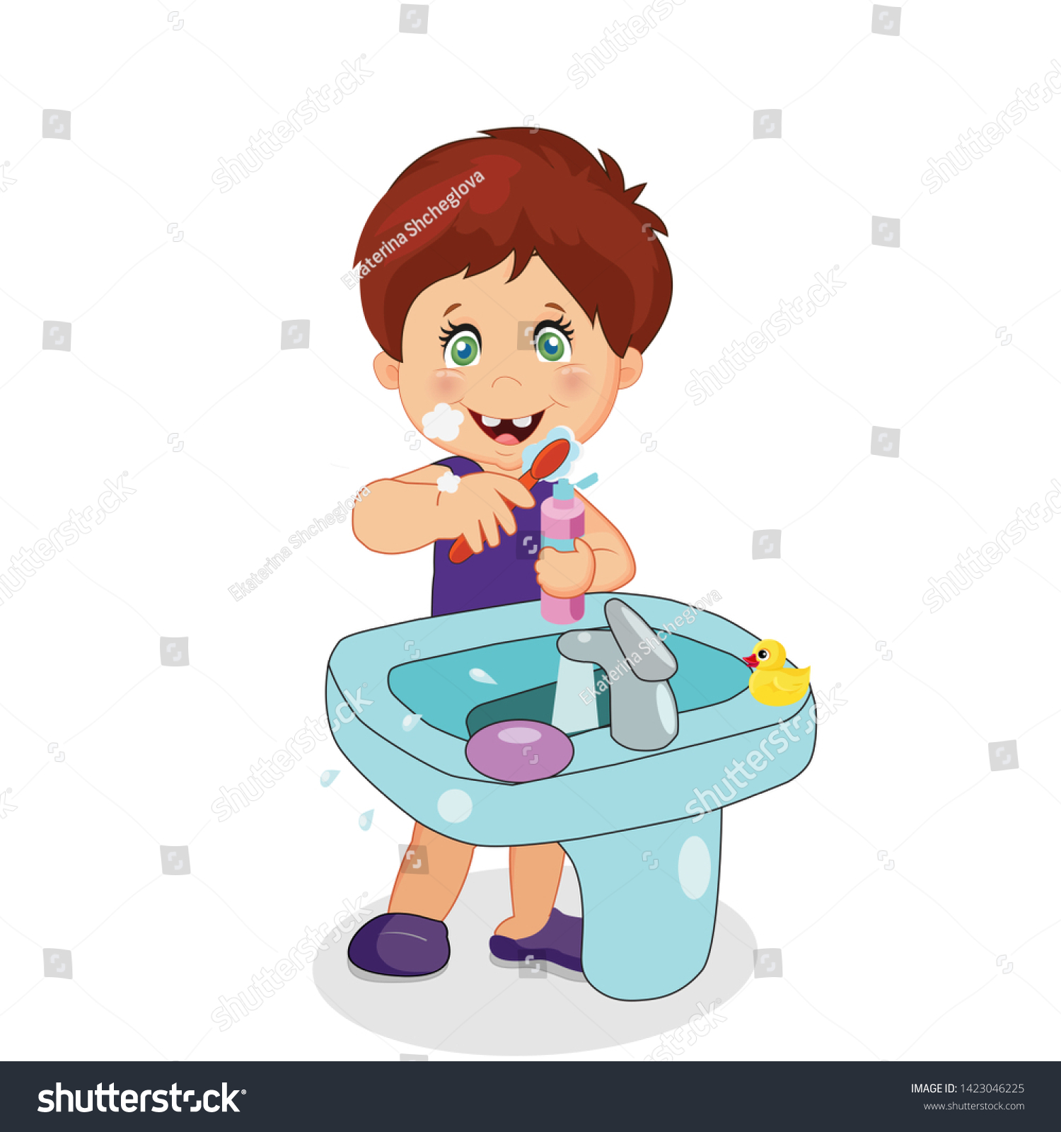 Boy Teeth Brushing Toddler Character Brush Stock Vector (Royalty Free ...