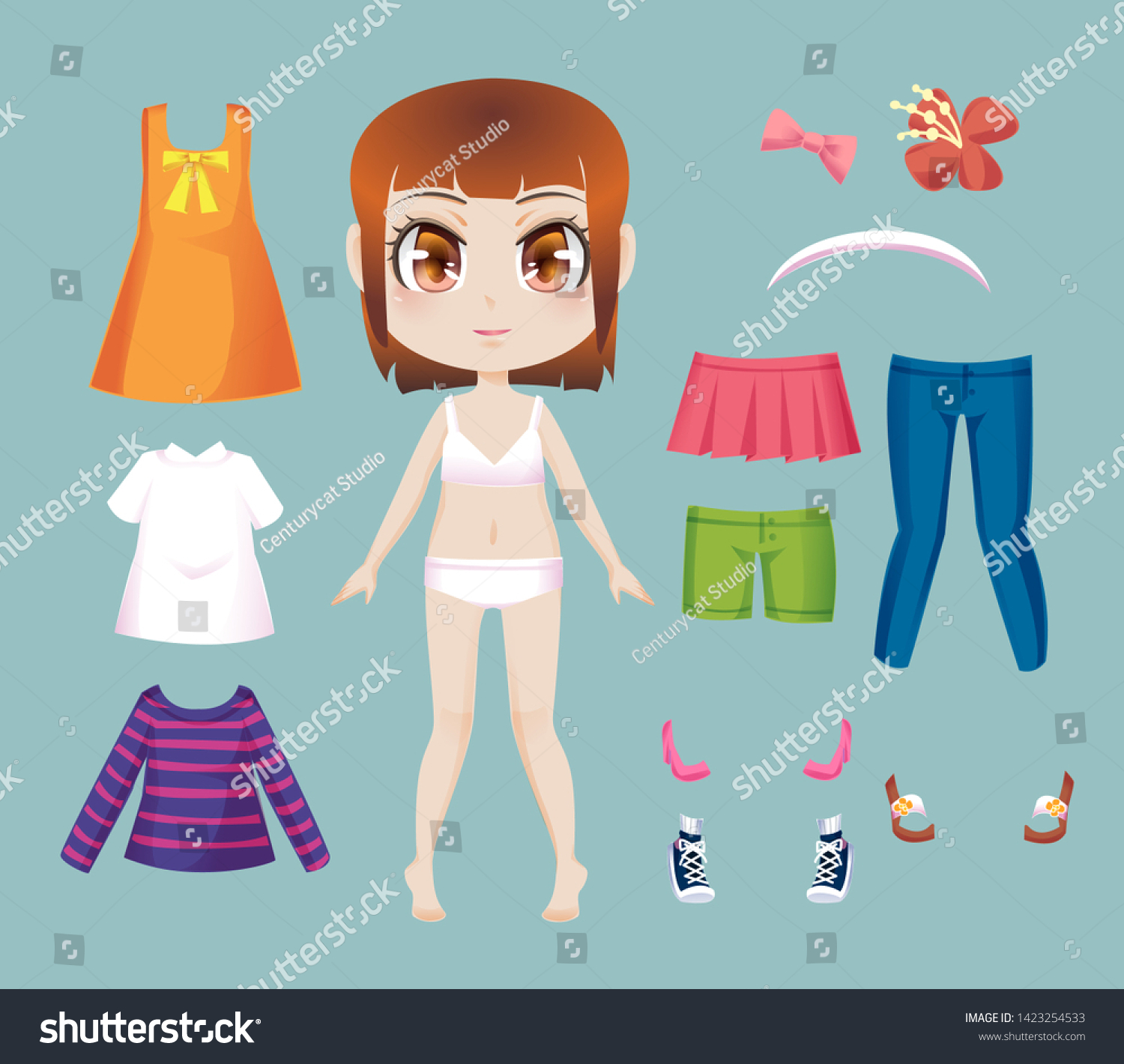 Cute Cartoon Girl Clothes Dressing Game Stock Vector (Royalty Free ...