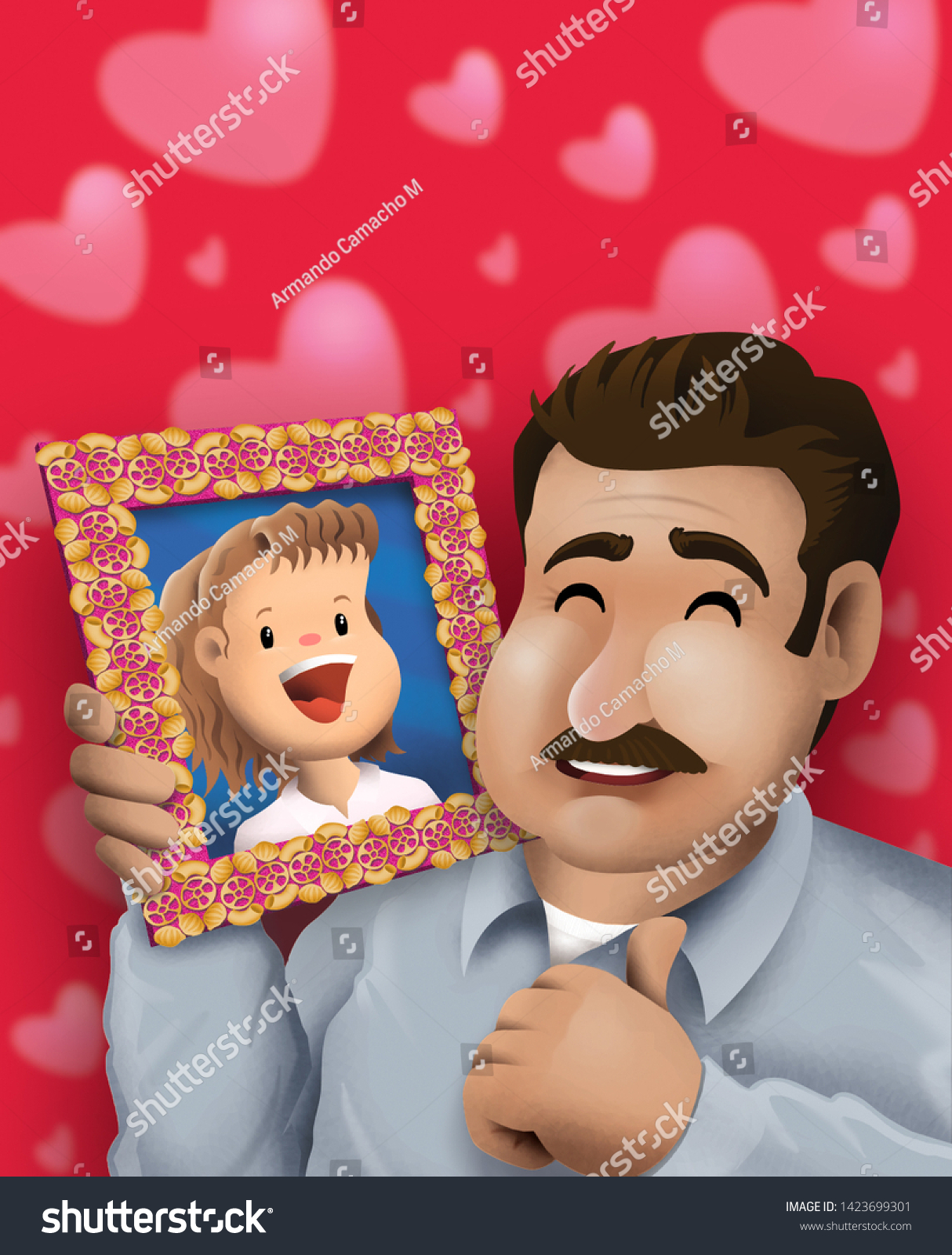 Proud Dad Holding His Daughters Portrait Stock Illustration 1423699301 Shutterstock