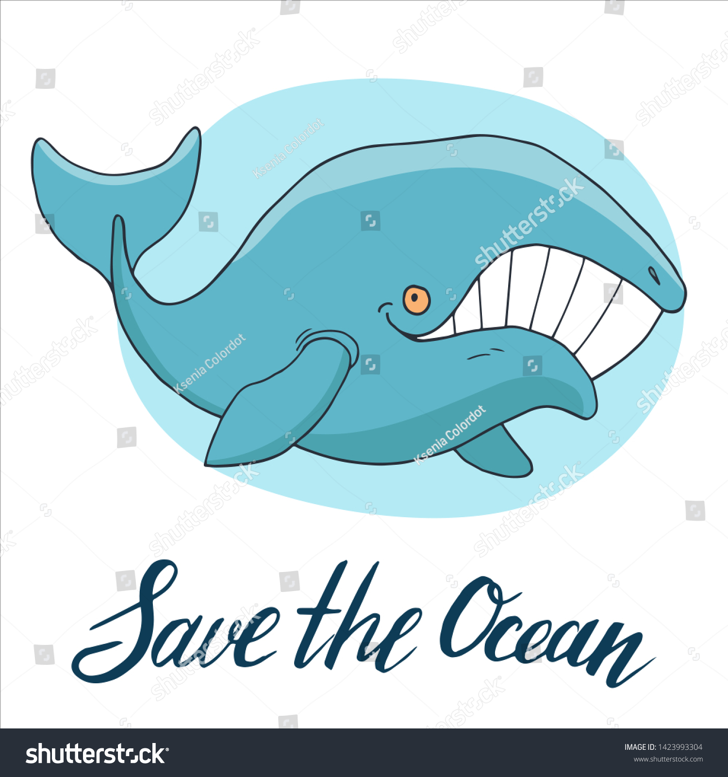 Funny Blue Smiling Whale Lettering Save Stock Vector (Royalty Free ...