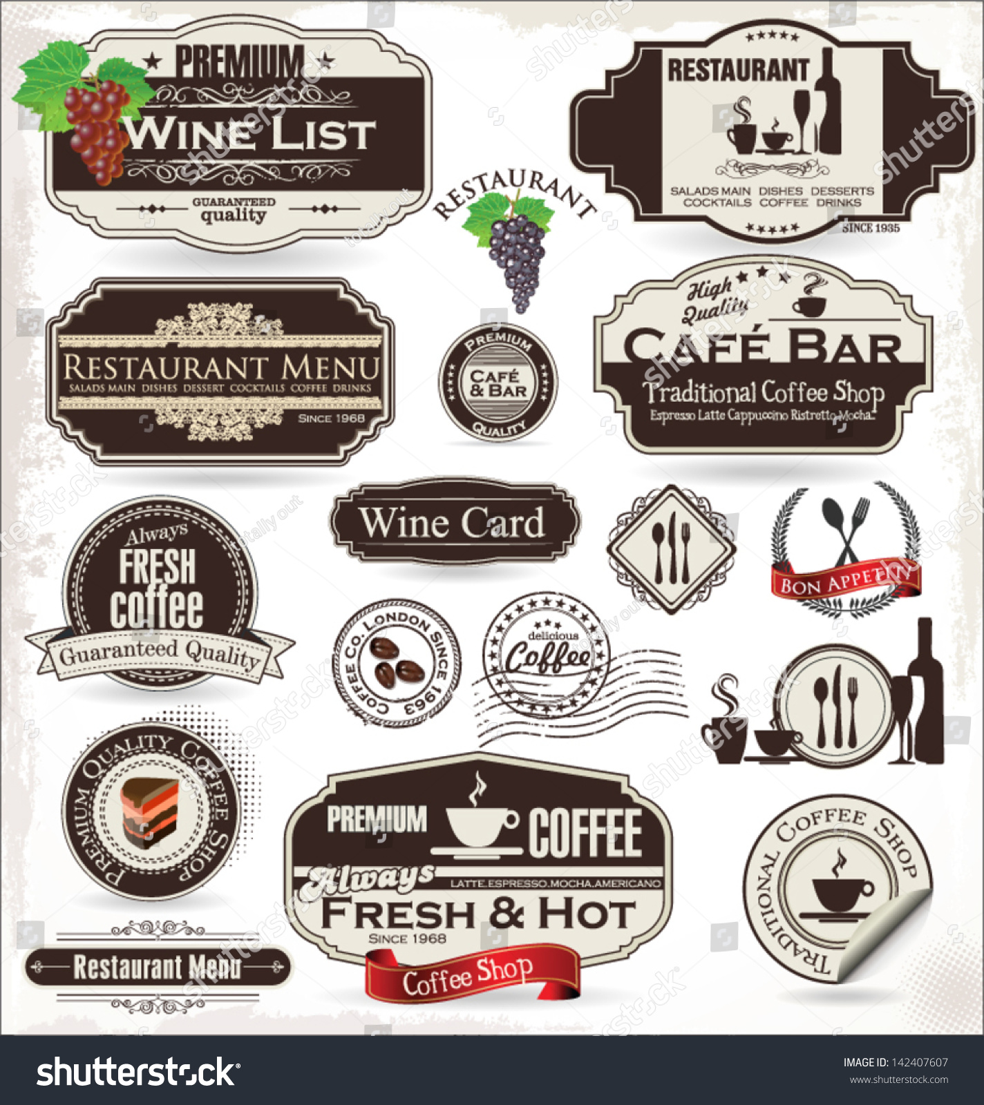 Label Set Restaurant Cafe Stock Vector (royalty Free) 142407607 