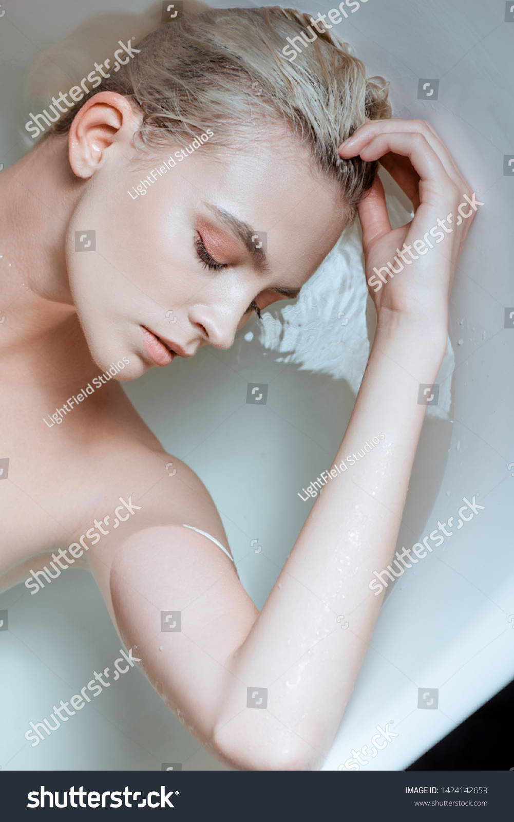 Top View Nude Woman Closed Eyes Stock Photo 1424142653 Shutterstock