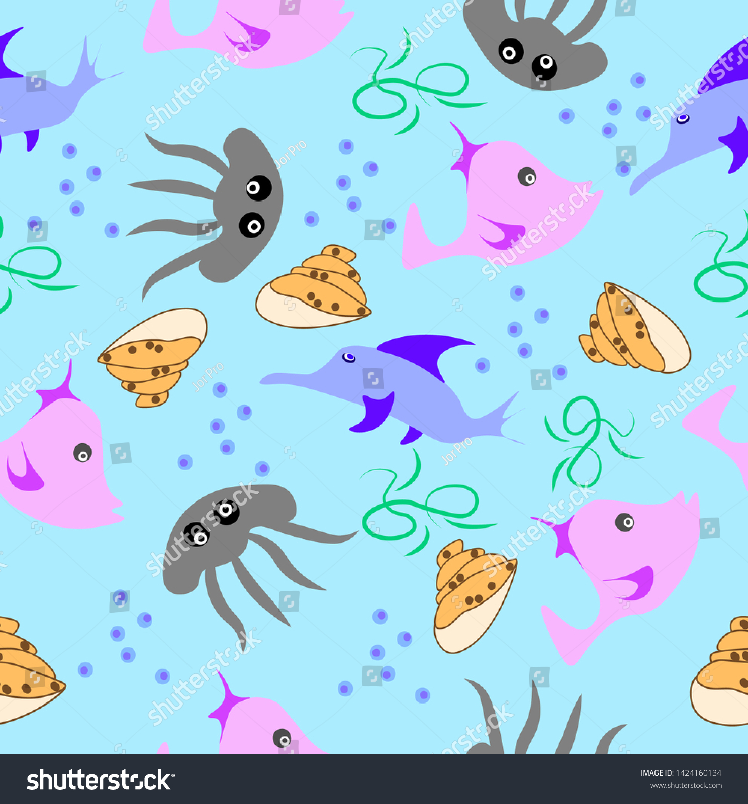 Cartoon Colored Sea Life Seamless Pattern Stock Vector (Royalty Free ...