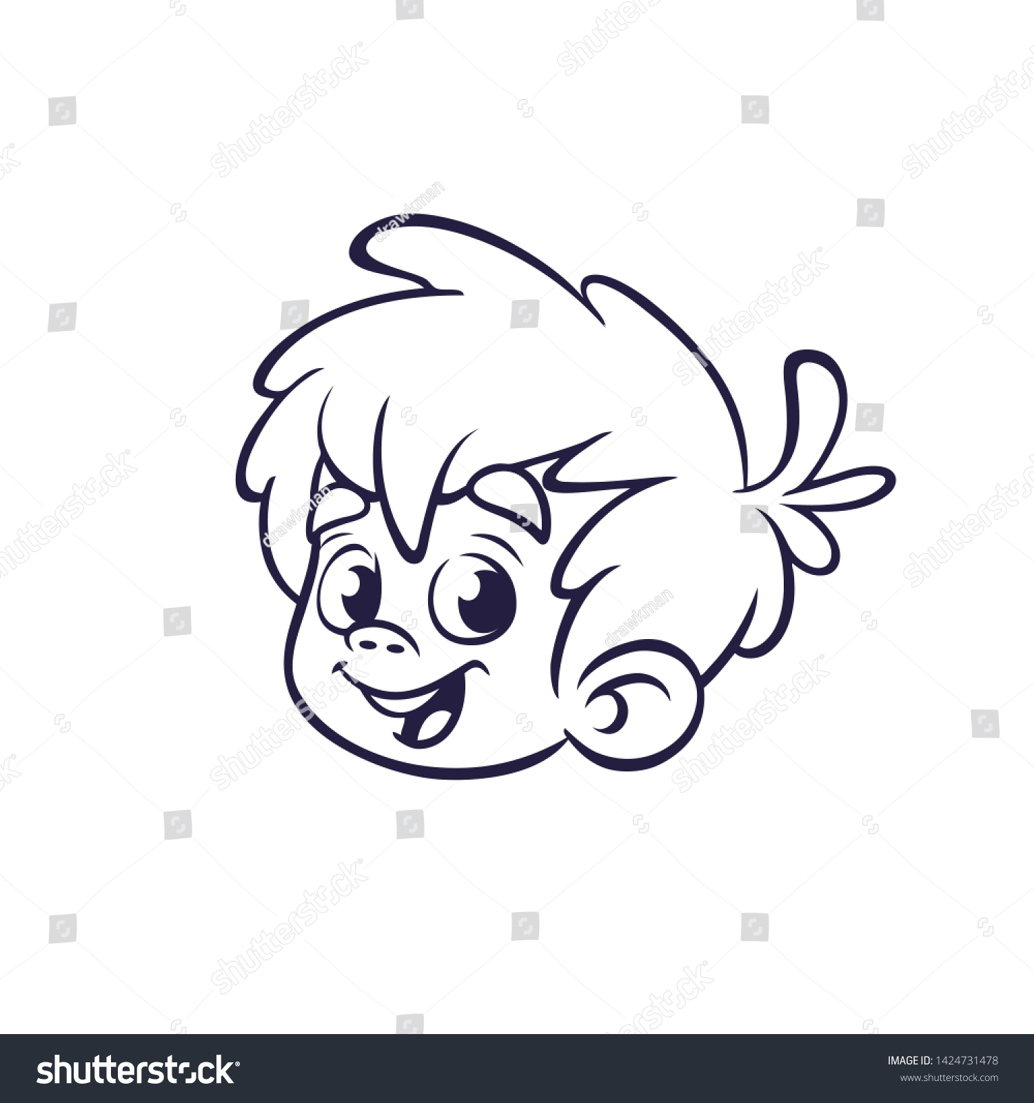 Happy Cartoon Boy Head Outline Illustration Stock Illustration ...