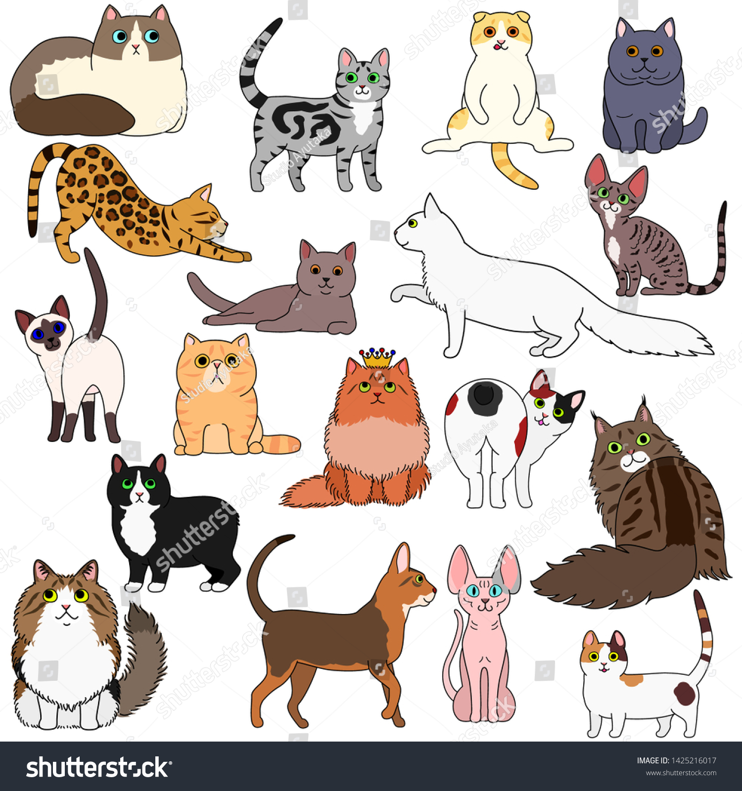 Doodle Various Cats Breed Stock Vector (Royalty Free) 1425216017 ...