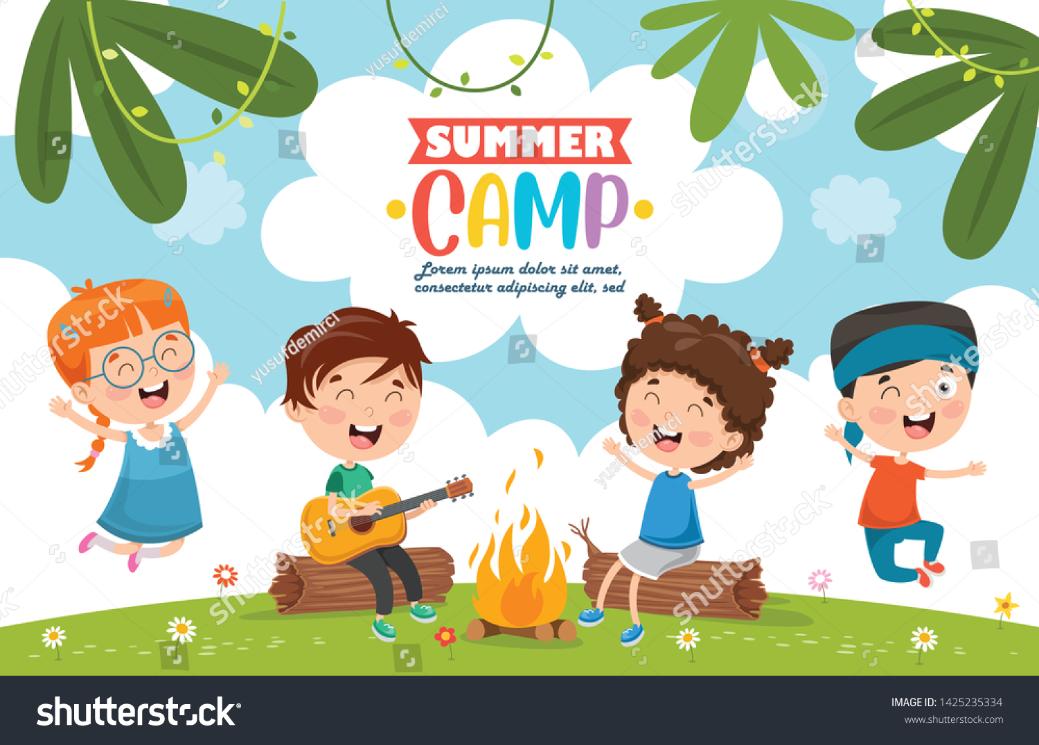 Vector Illustration Summer Camp Kids Stock Vector (Royalty Free ...