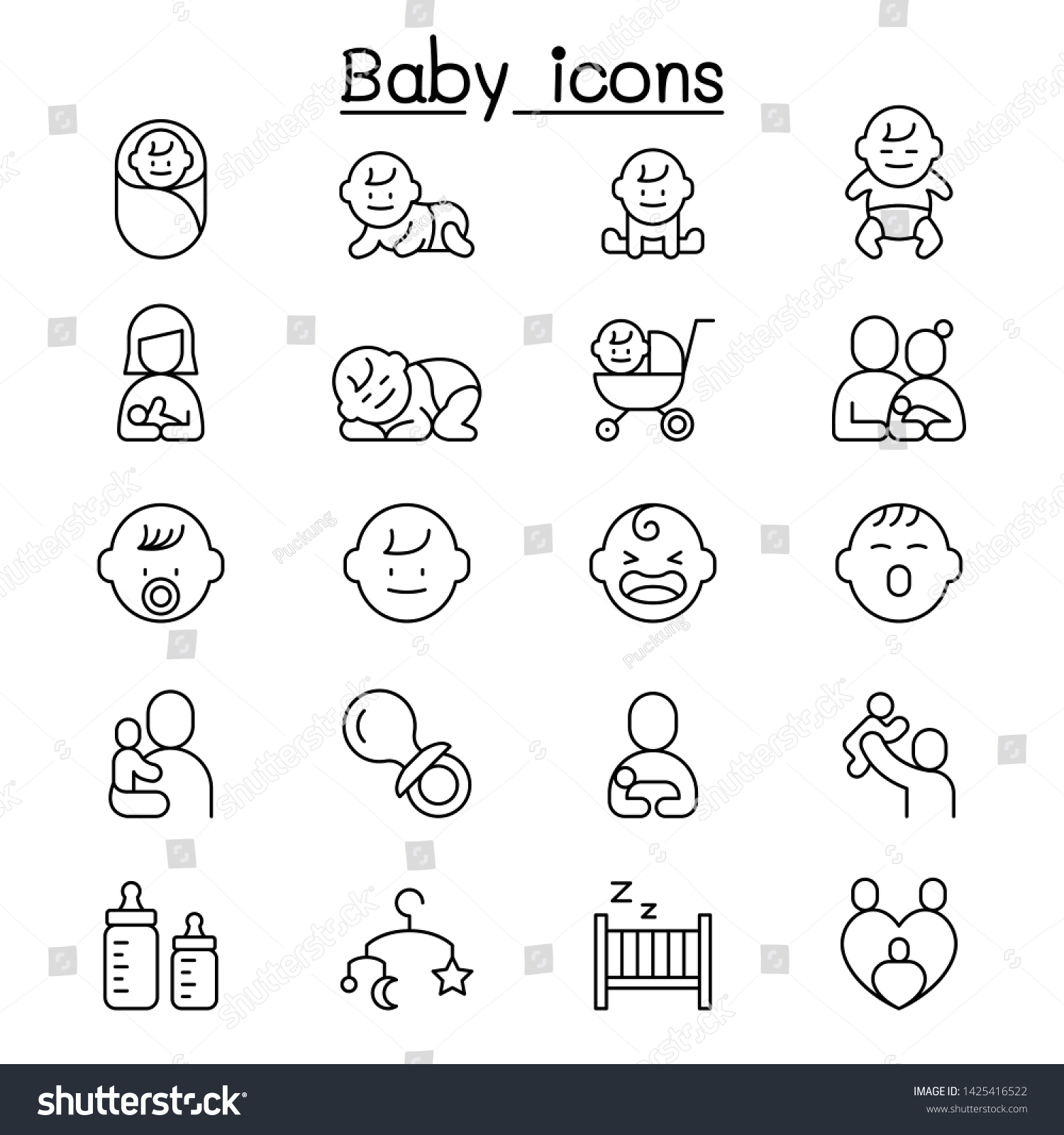 Baby Infant Icon Set Thin Line Stock Vector (Royalty Free) 1425416522 ...