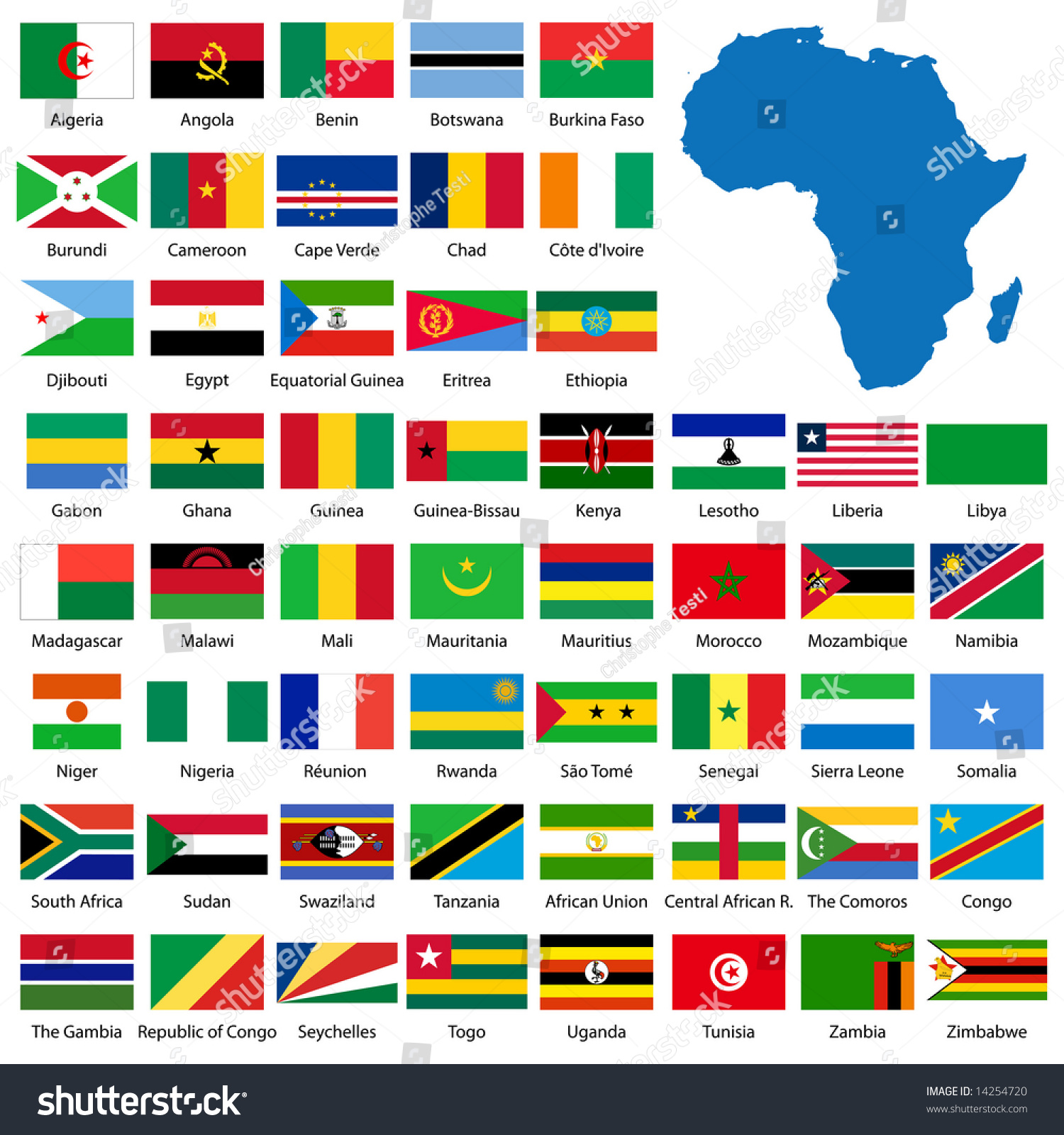 Detailed African Flags Map Manually Traced Stock Illustration